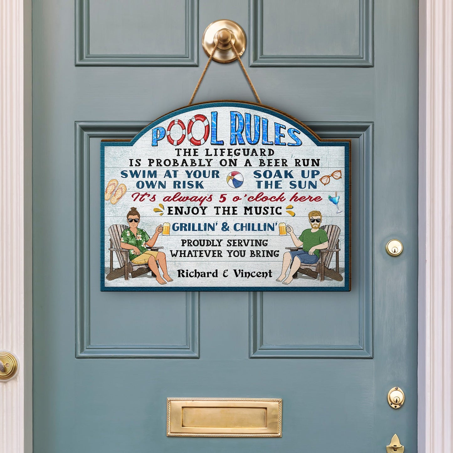 Personalized "Pool Rules" & "Grillin' Chillin'" Wood Sign for Backyard Fun