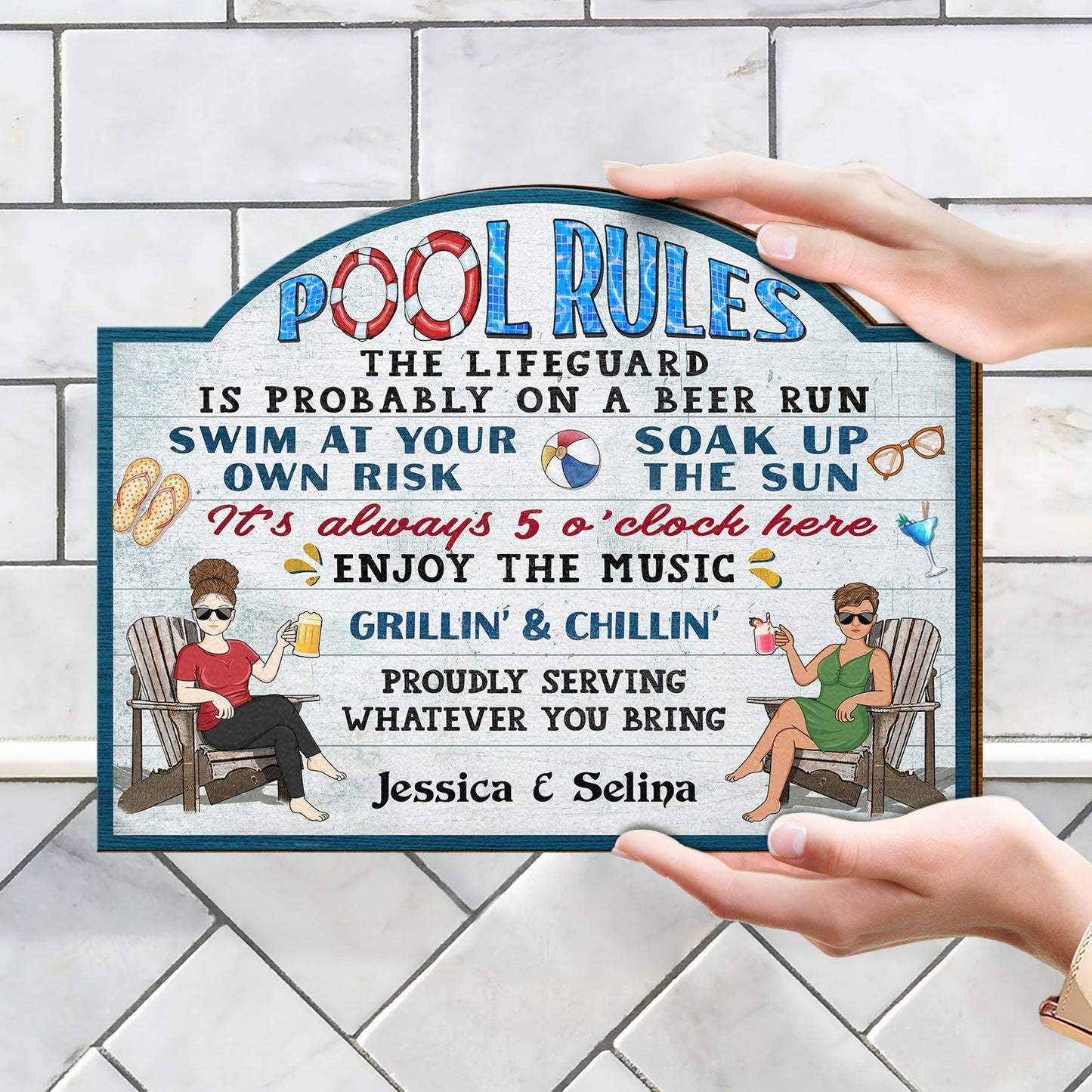 Personalized "Pool Rules" & "Grillin' Chillin'" Wood Sign for Backyard Fun