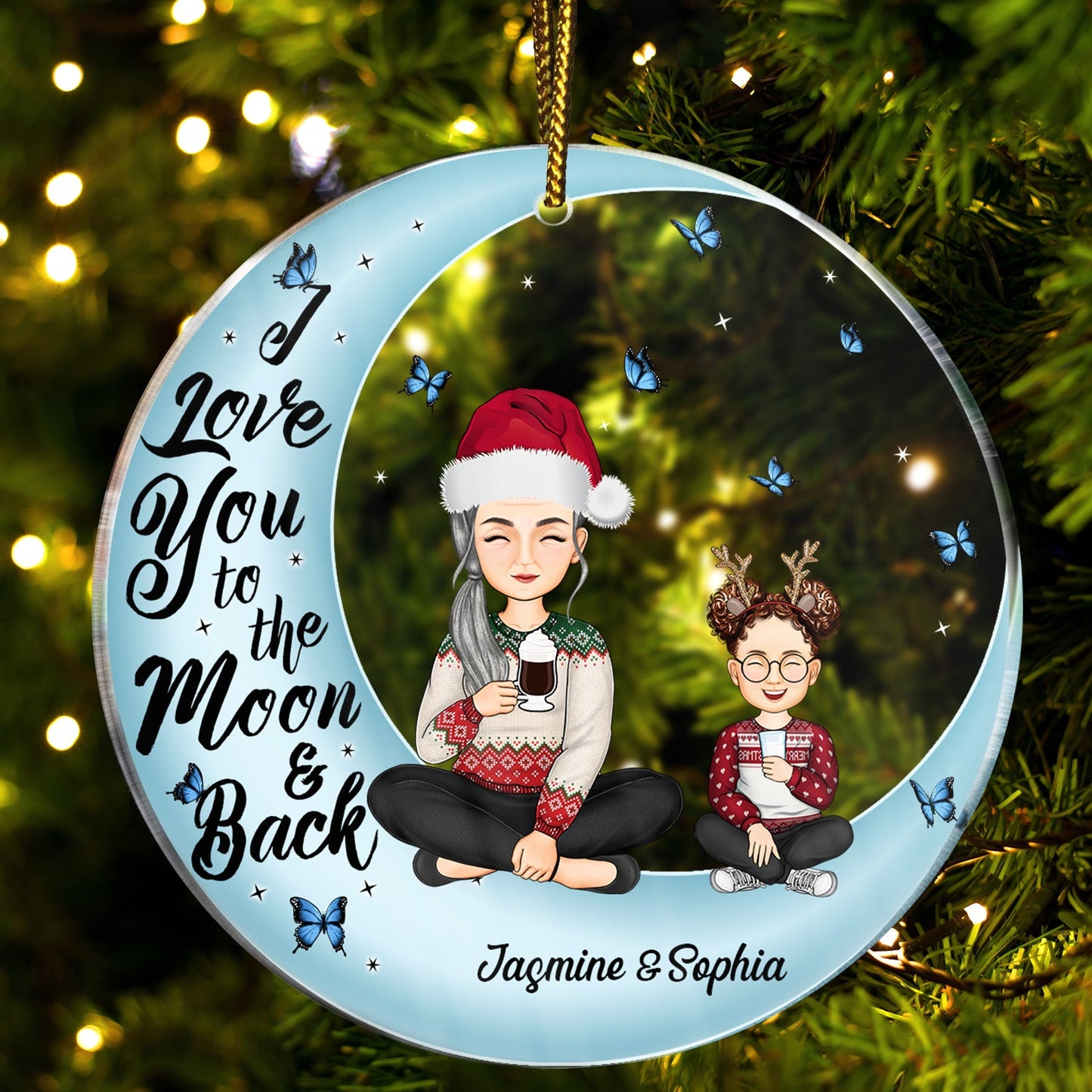 Personalized 'Moon & Back' Acrylic Christmas Ornament - Family Keepsake