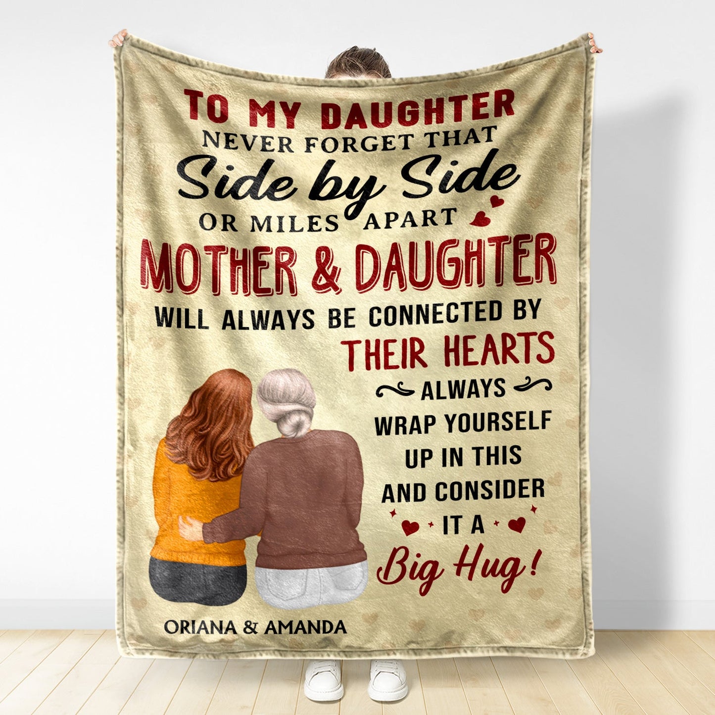 Personalized Sister Blanket: "Side by Side or Miles Apart" Big Hug Gift
