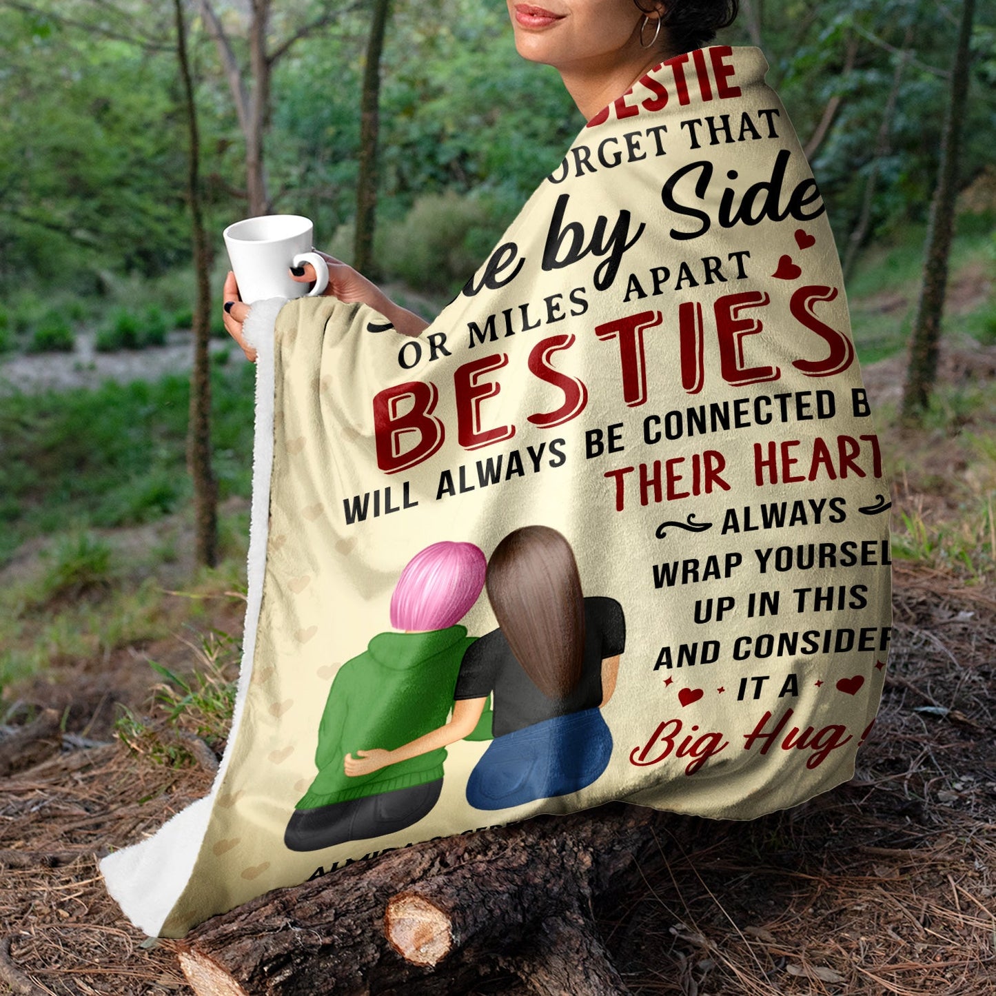 Personalized Sister Blanket: "Side by Side or Miles Apart" Big Hug Gift