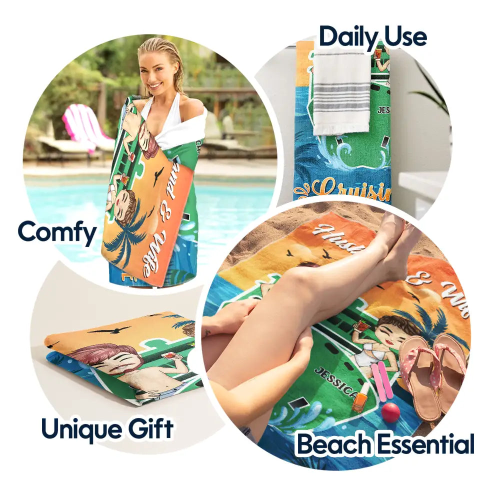Heartfelt Personalized "Cruising Partners For Life" Beach Towel for Couples