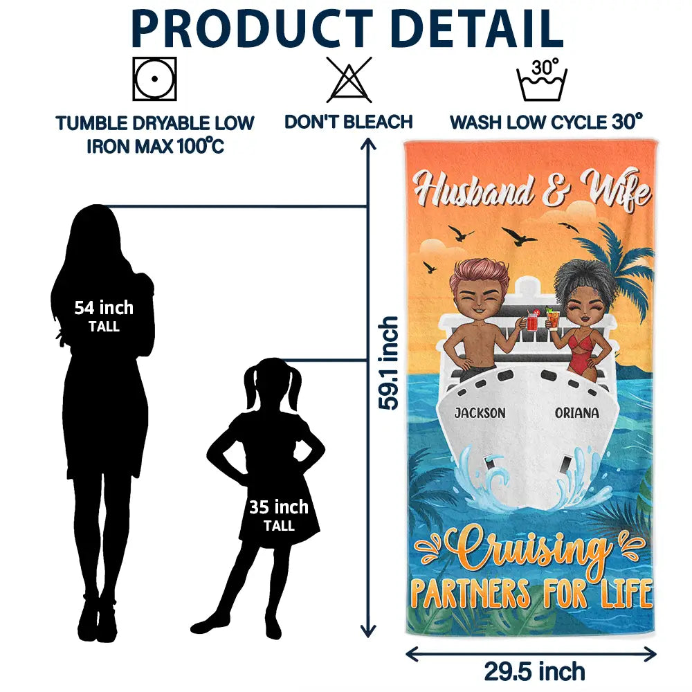 Heartfelt Personalized "Cruising Partners For Life" Beach Towel for Couples