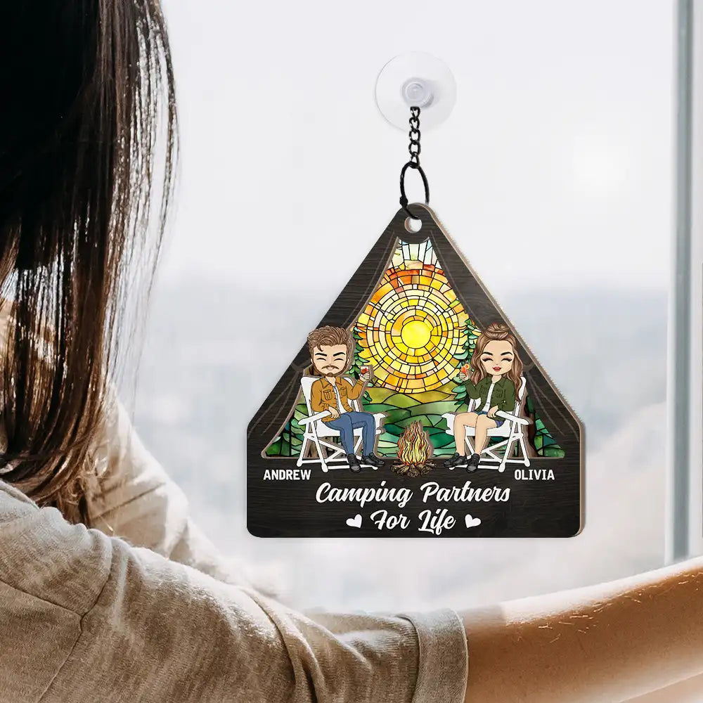 Custom 'Home Is Where We Park It' Suncatcher Ornament for Camping Couples