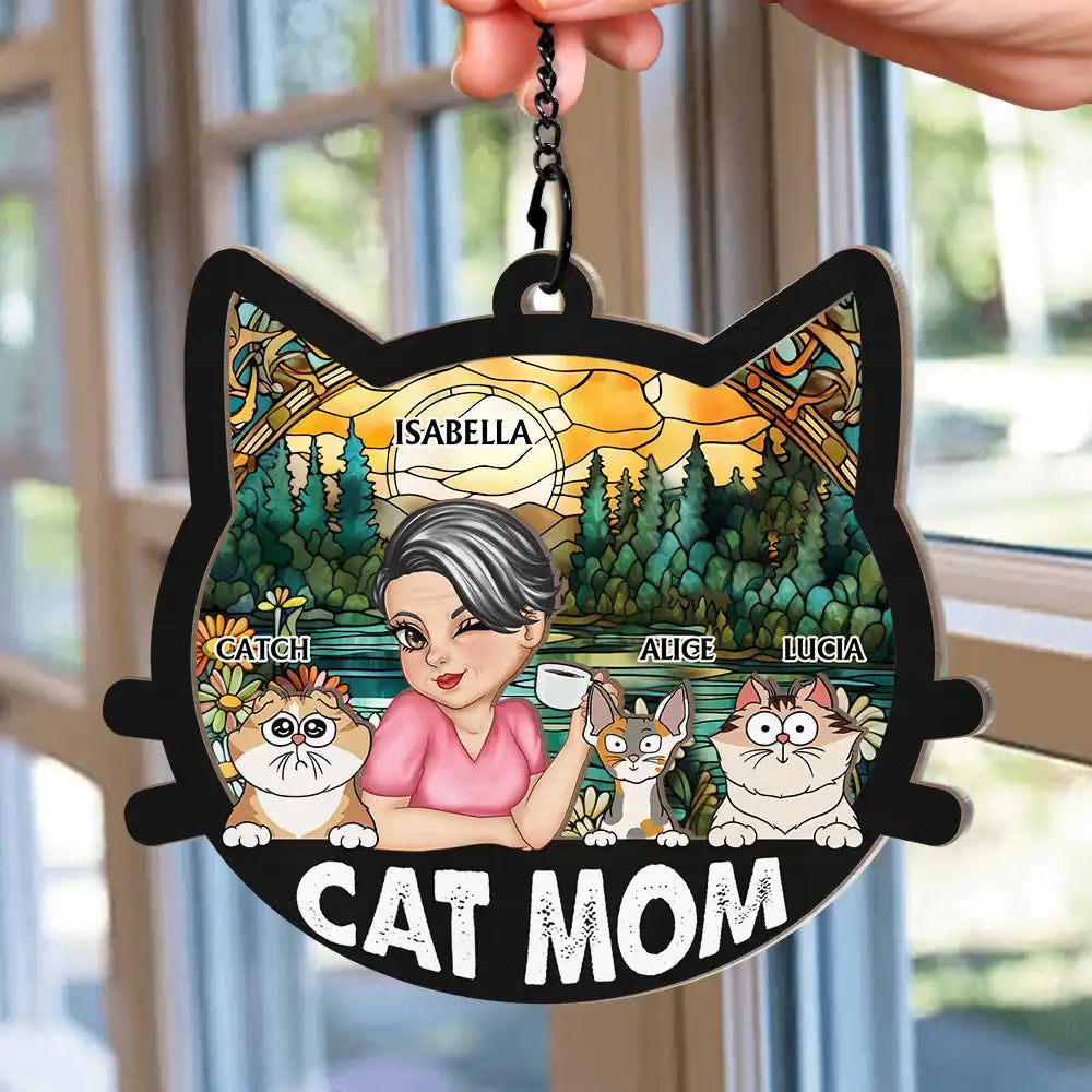 Personalized Cat Mom Suncatcher - Unique Custom Window Hanging for Cat Lovers