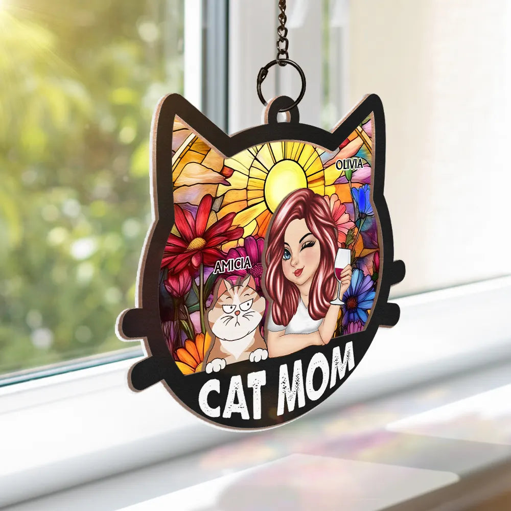 Personalized Cat Mom Suncatcher - Unique Custom Window Hanging for Cat Lovers