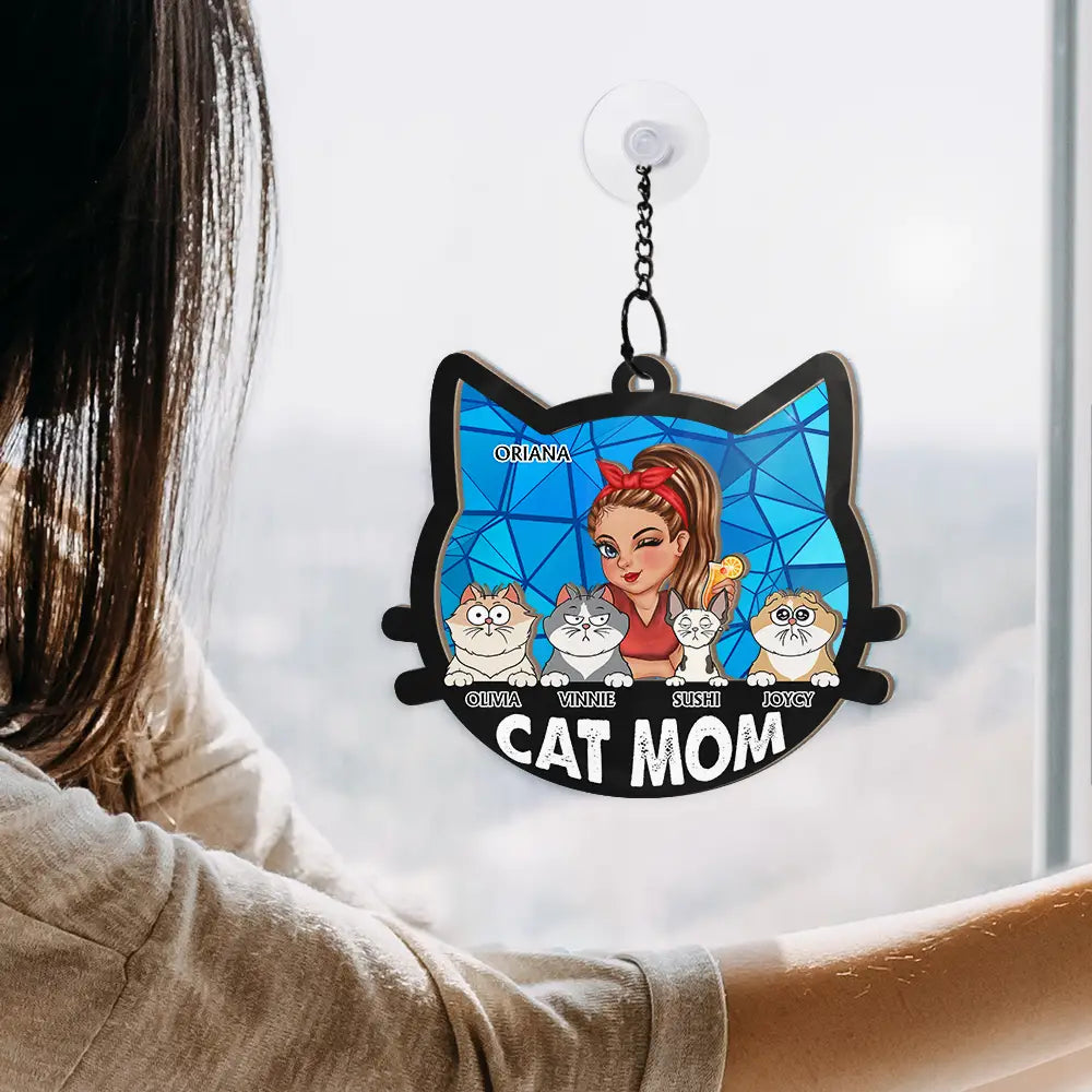 Personalized Cat Mom Suncatcher - Unique Custom Window Hanging for Cat Lovers