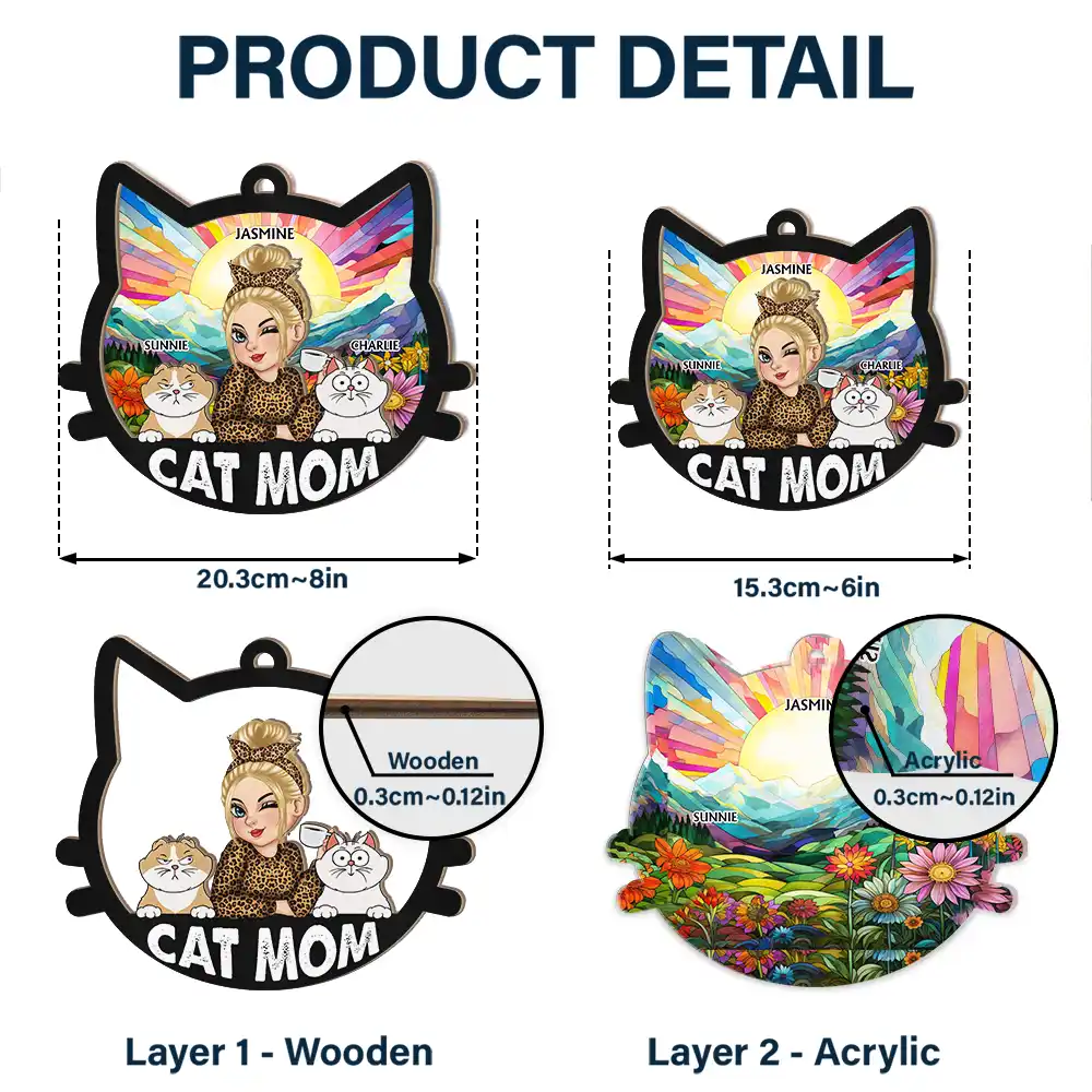 Personalized Cat Mom Suncatcher - Unique Custom Window Hanging for Cat Lovers