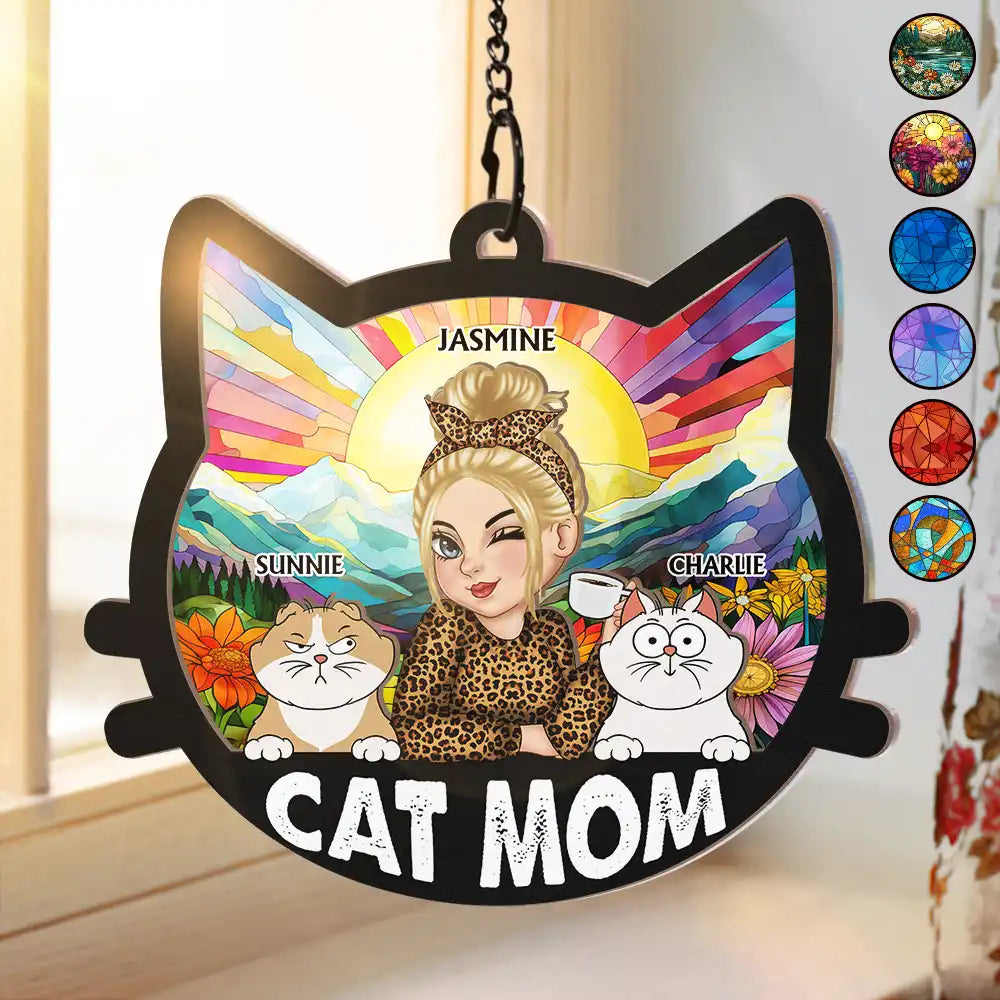 Personalized Cat Mom Suncatcher - Unique Custom Window Hanging for Cat Lovers