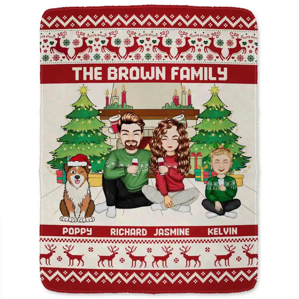 Family,Parents,Gift For Kids,Pet Lovers,Dog Lovers,Cat Lovers - Merry Christmas Family With Pets - Personalized Fleece Blanket, Sherpa Blanket