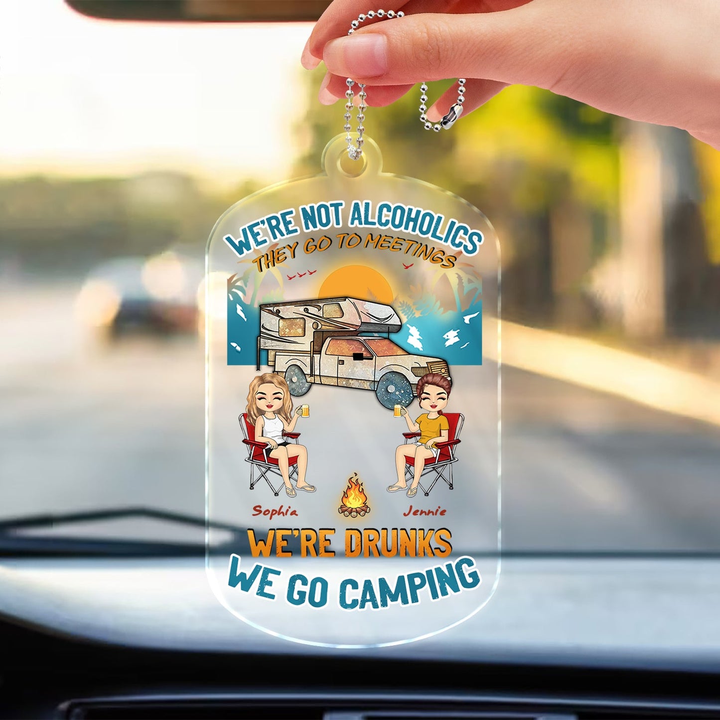 Personalized Funny Couple Camping Car Hanger Ornament "We're Drunks We Go Camping"