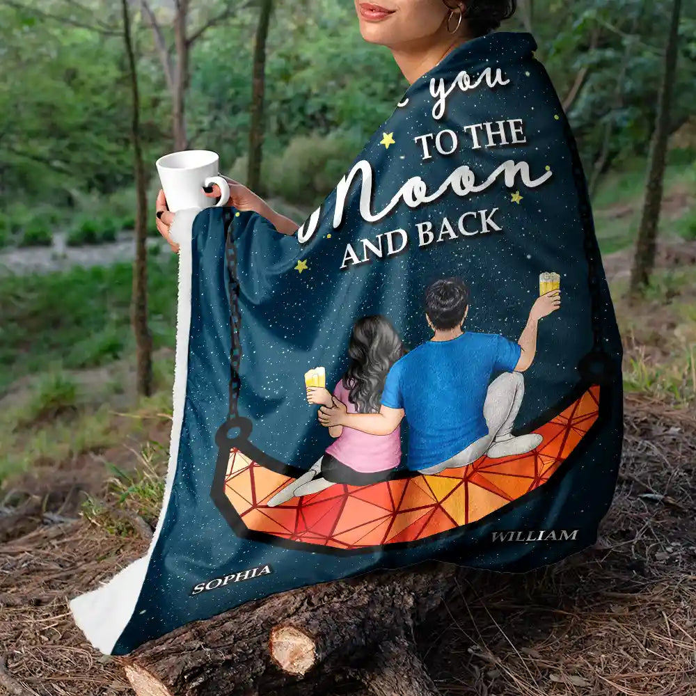 Personalized 'I Love You To The Moon & Back' Cozy Couple Blanket