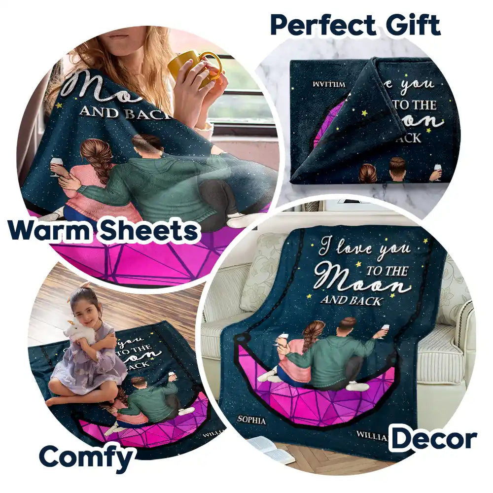 Personalized 'I Love You To The Moon & Back' Cozy Couple Blanket