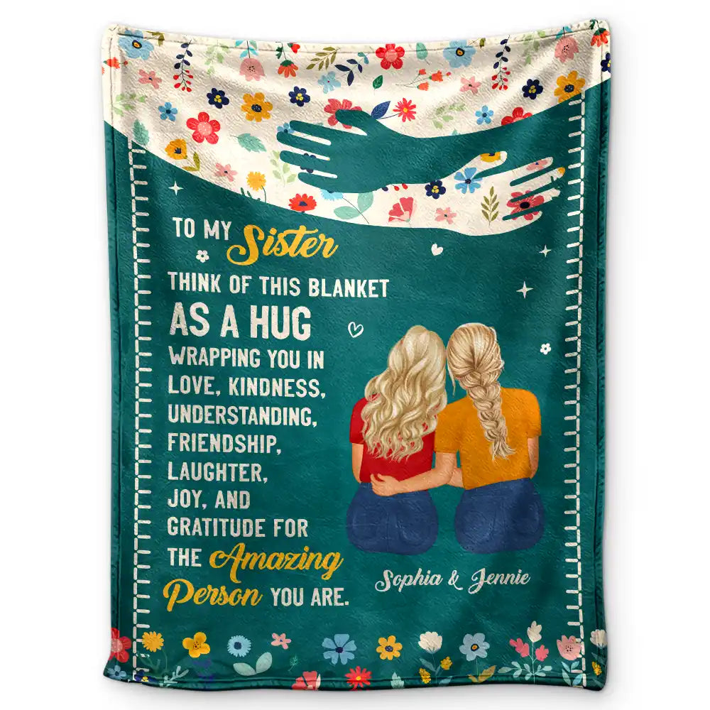 Personalized Sister Blanket: 'A Hug' Custom Fleece & Sherpa Gift
