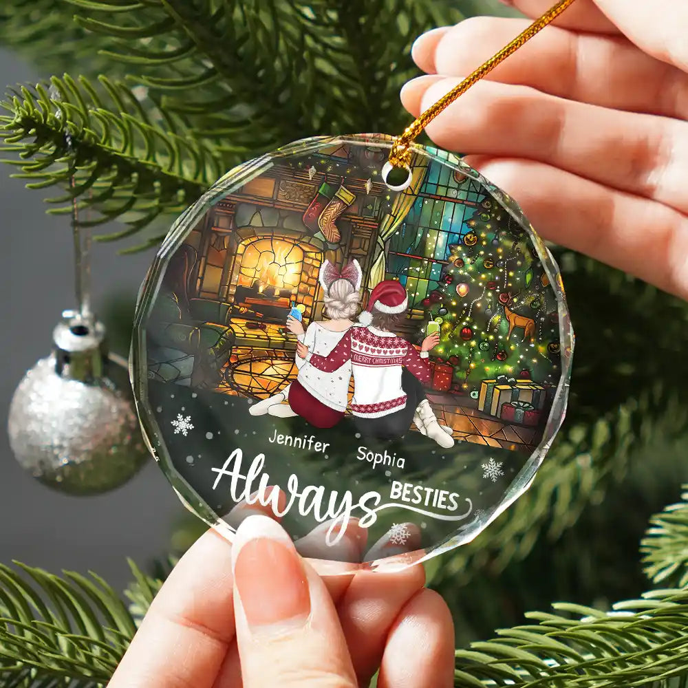 Personalized 'Unbiological Sisters' Christmas Keepsake Glass Ornament