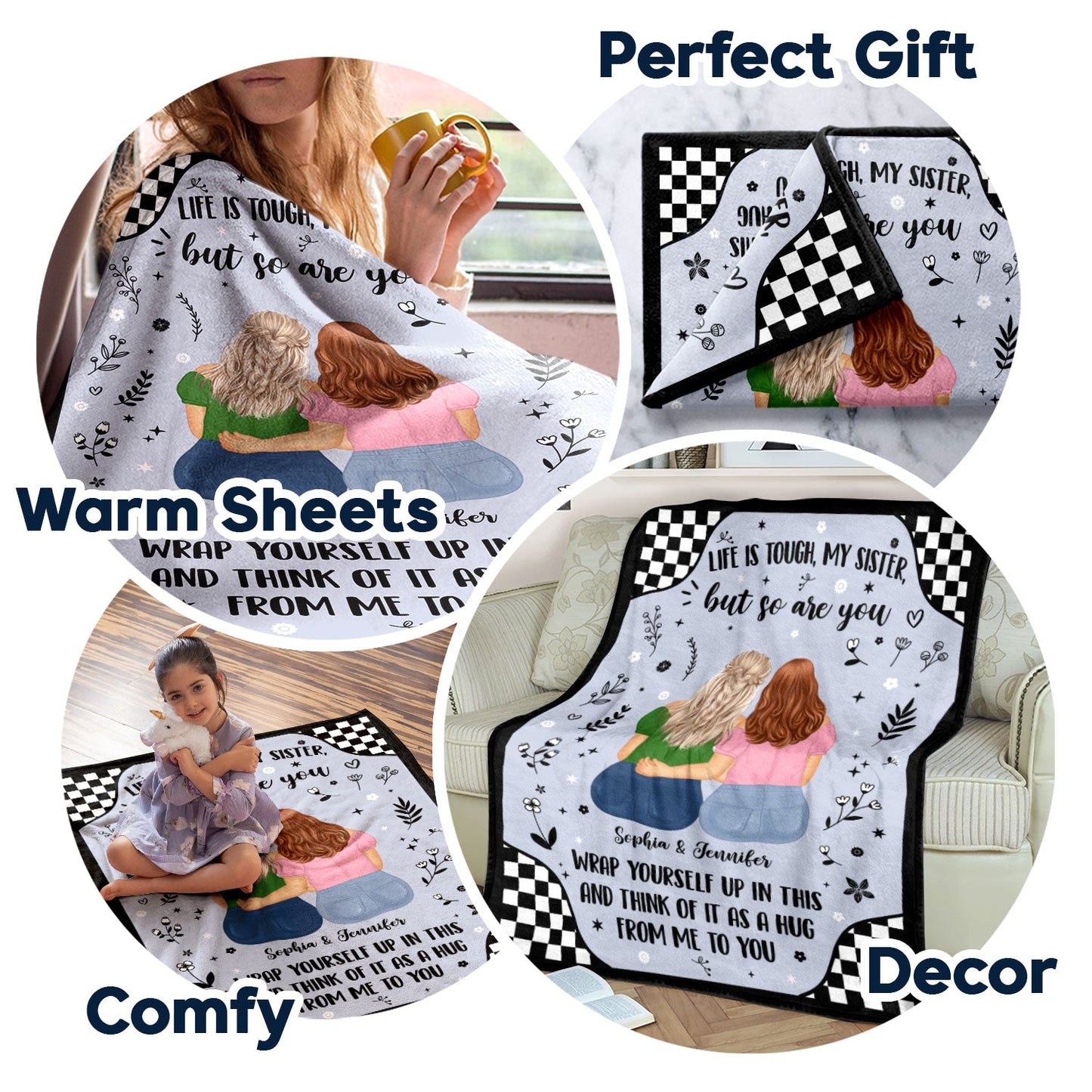 Personalized Sister Comfort Blanket: 'Life Is Tough But So Are You'