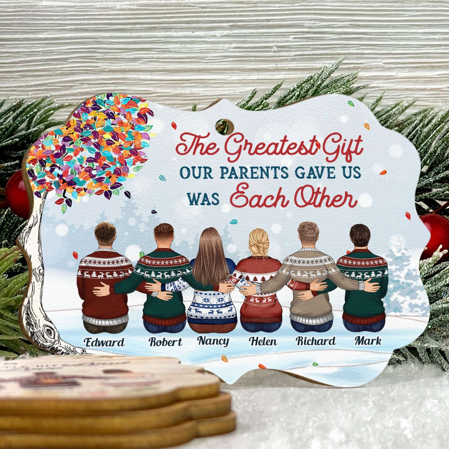 Custom Wooden/Aluminum Christmas Ornament: 'The Greatest Gift Was Each Other'