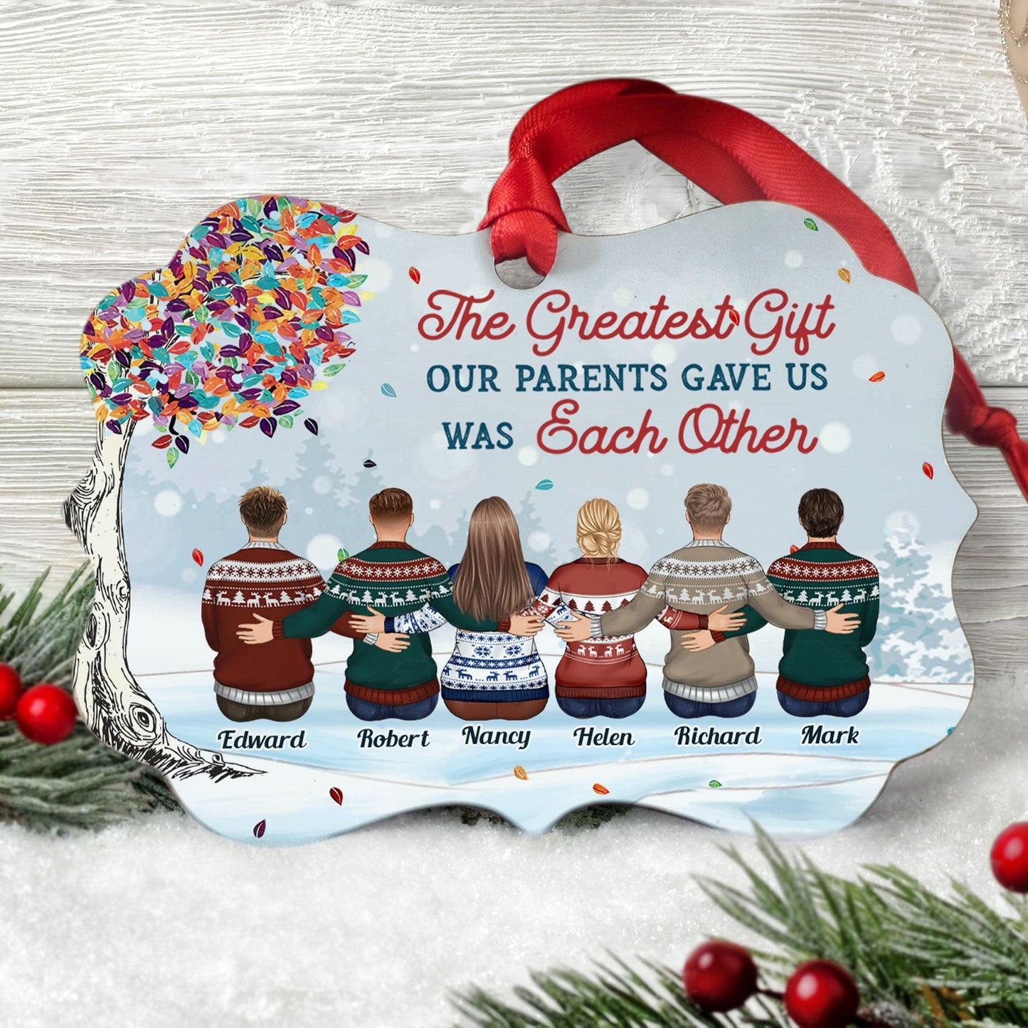 Custom Wooden/Aluminum Christmas Ornament: 'The Greatest Gift Was Each Other'