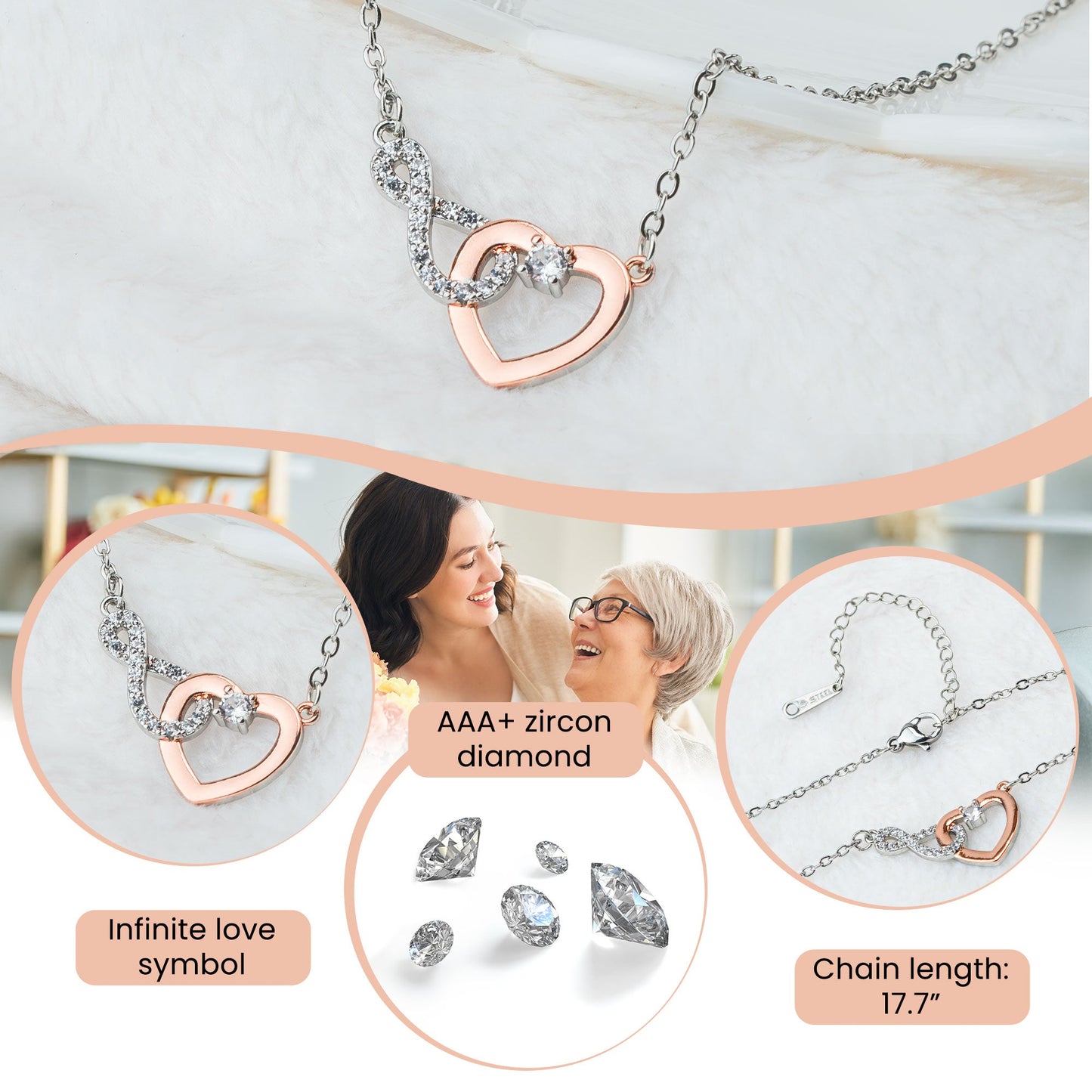 Personalized Mother Daughter Infinity Heart Necklace - 'Love is Infinite' Gift
