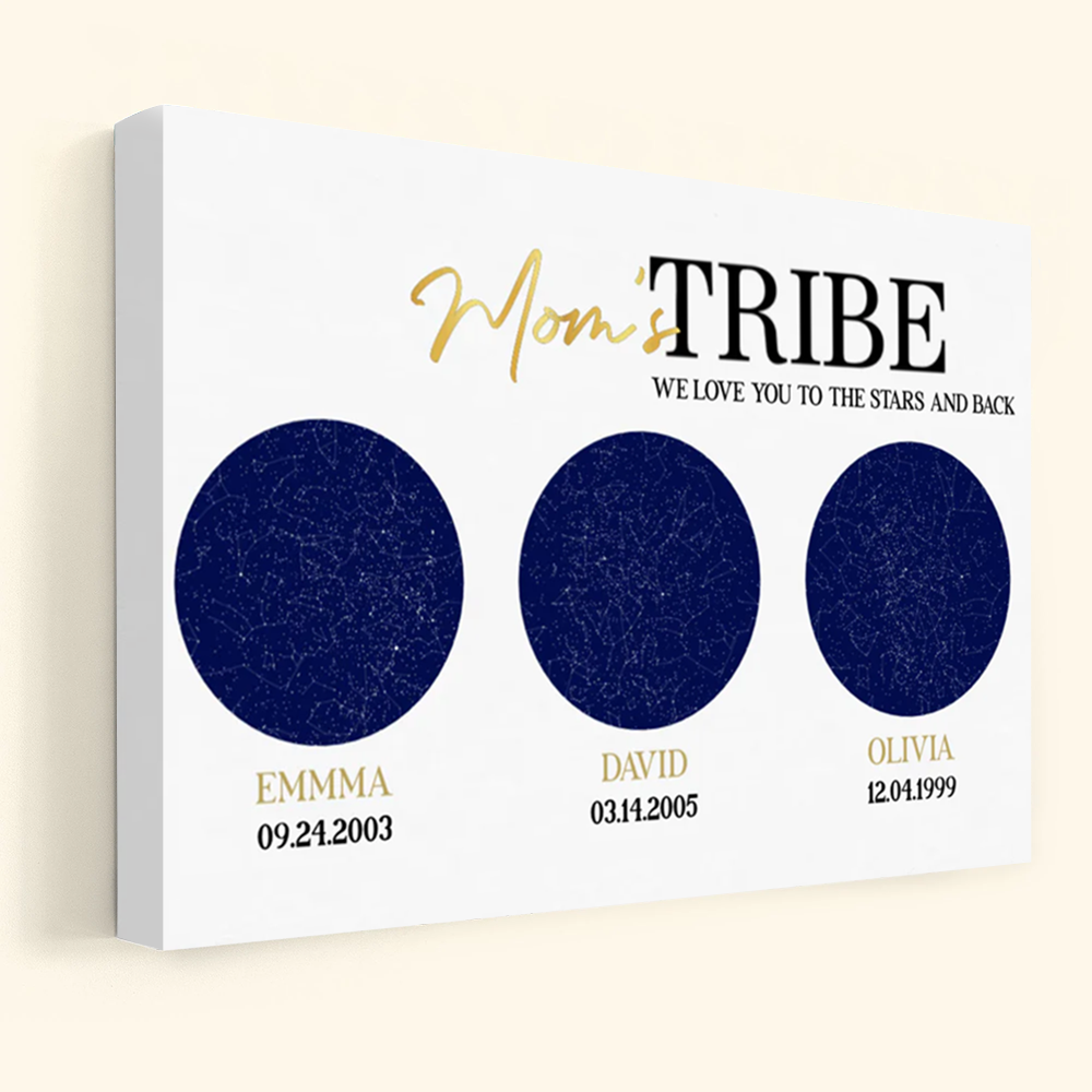 Personalized Star Map Canvas for Mom: 'Mom's TRIBE' Keepsake Gift