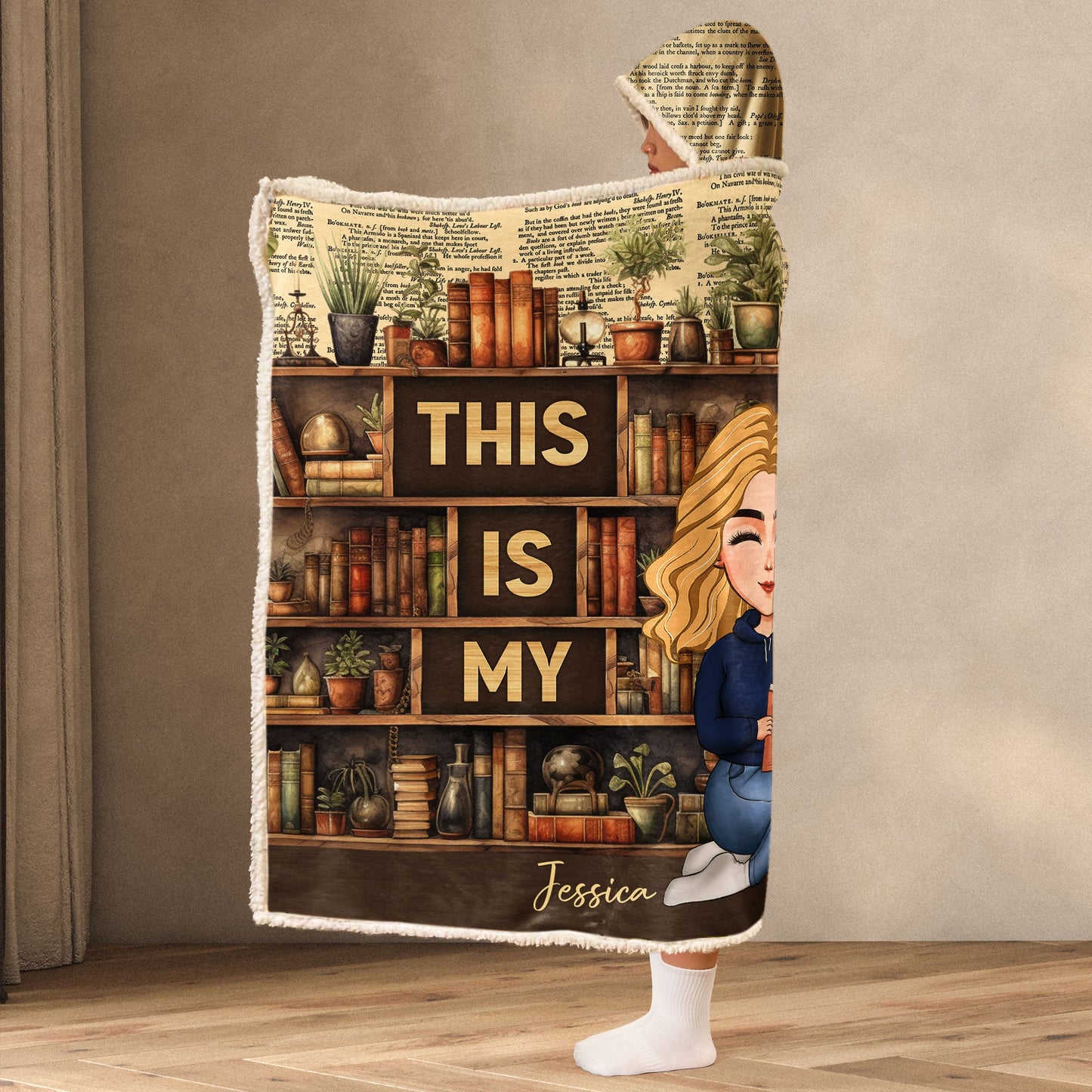 -Personalized Wearable Hoodie Blanket - This Is My Book Reading Blanket