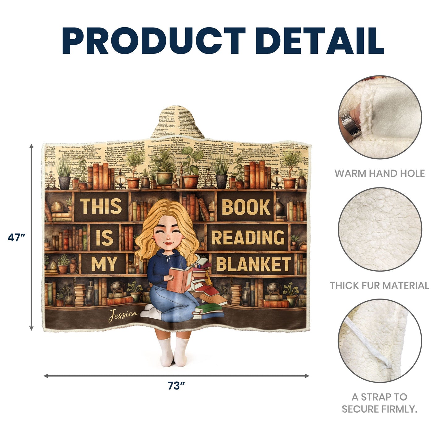 -Personalized Wearable Hoodie Blanket - This Is My Book Reading Blanket