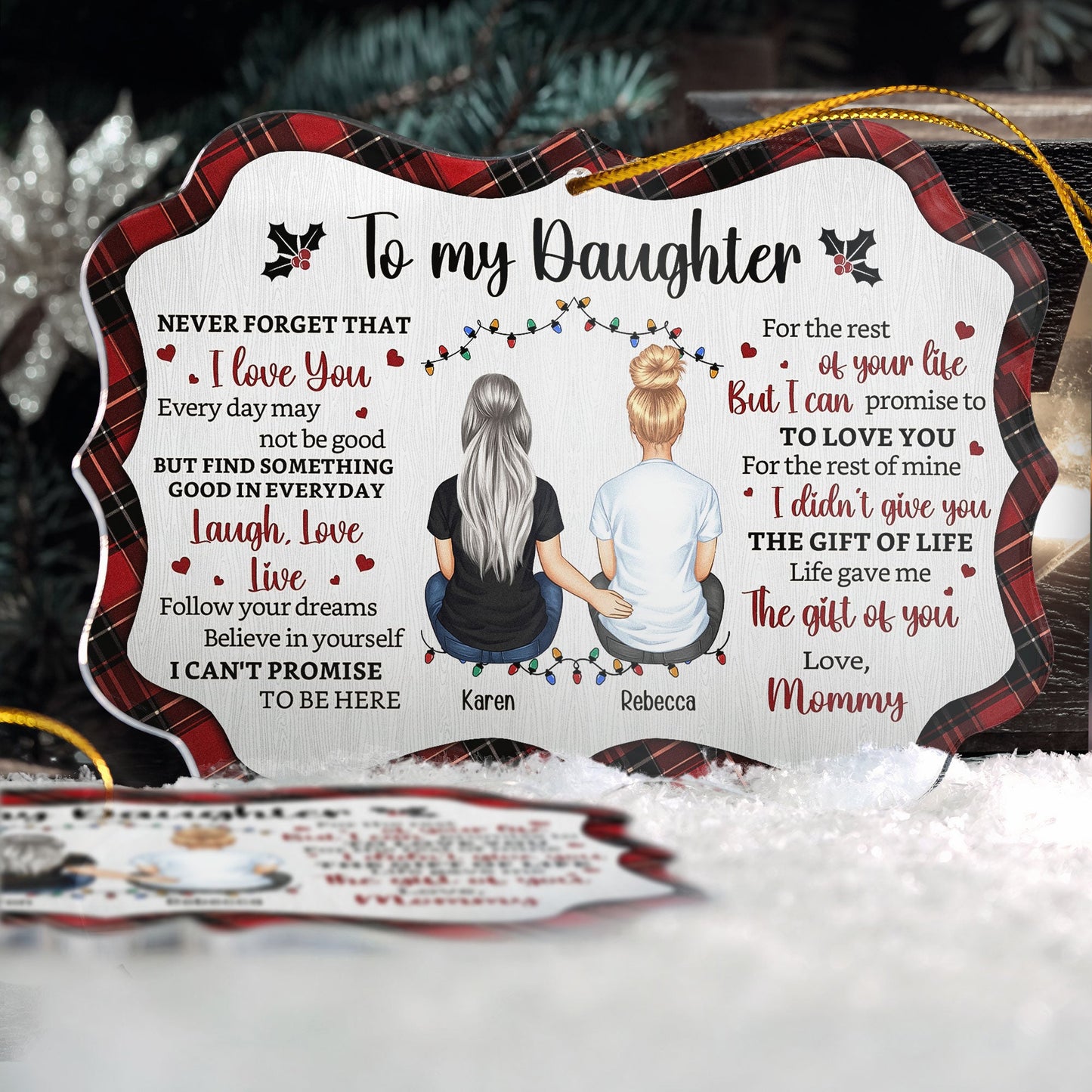 Custom Daughter Christmas Ornament: 'Never Forget That I Love You' Keepsake