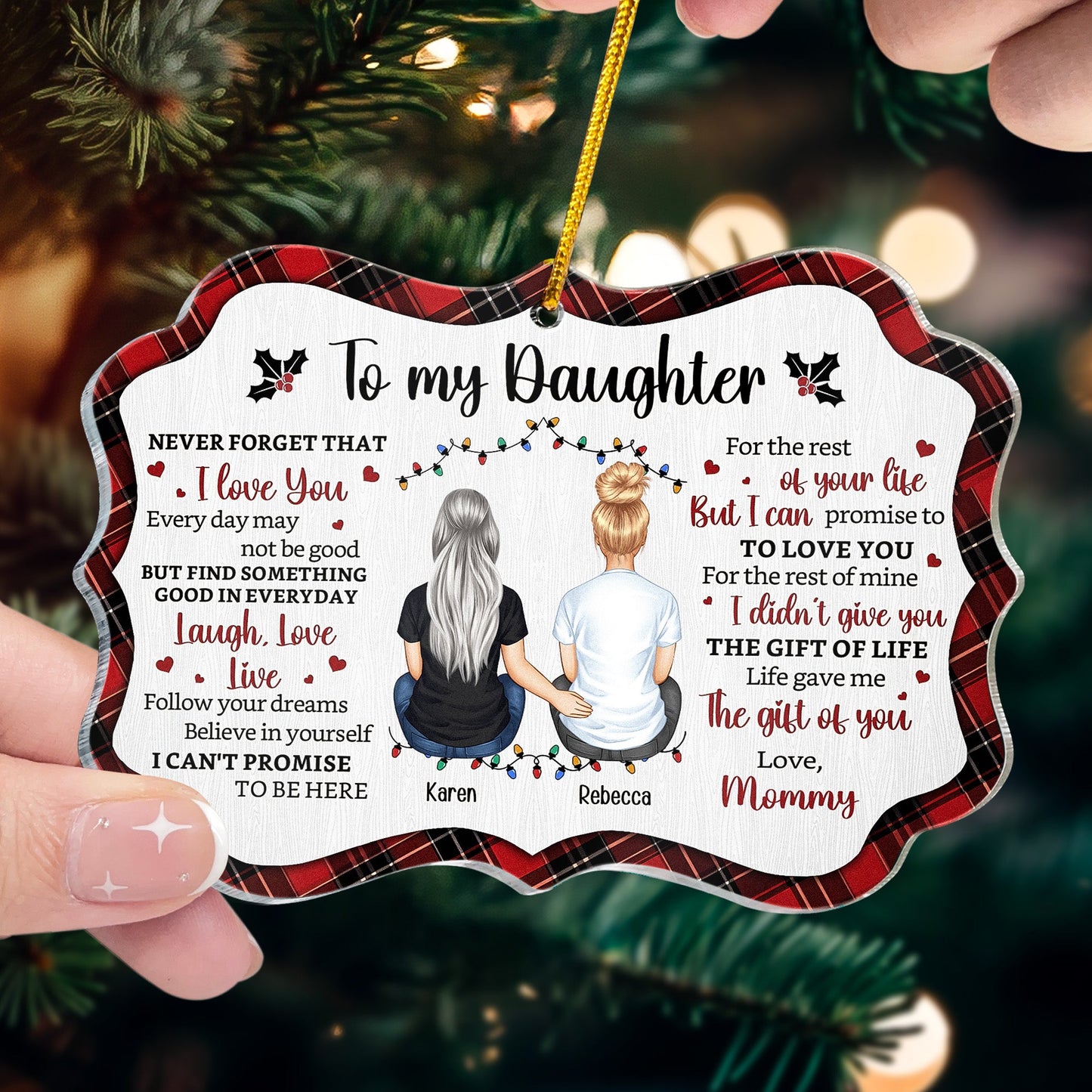 Custom Daughter Christmas Ornament: 'Never Forget That I Love You' Keepsake