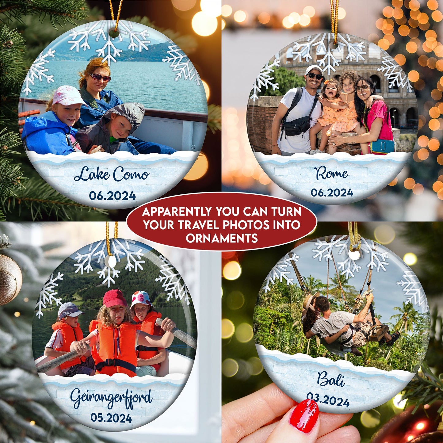 Personalized Photo & Location Ceramic Ornament - Cherished Travel Memory