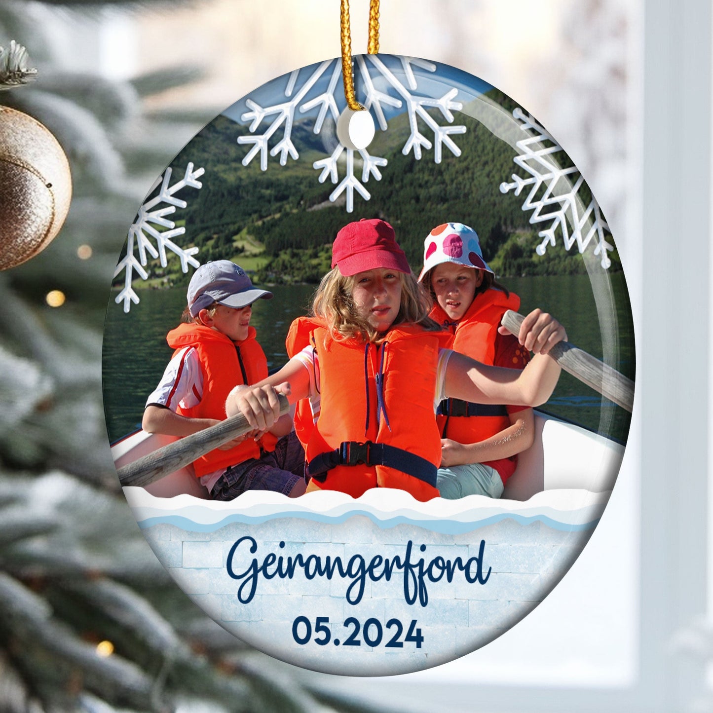 Personalized Photo & Location Ceramic Ornament - Cherished Travel Memory