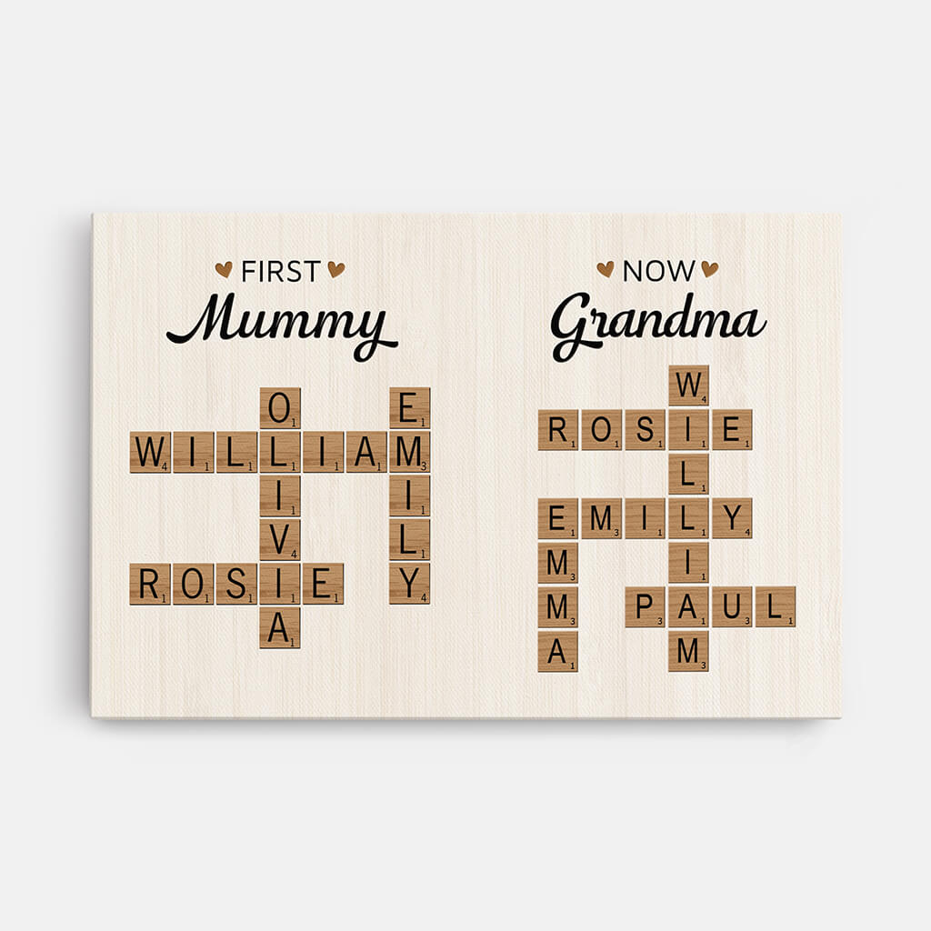 Custom 'First Mummy Now Grandma' Scrabble Name Canvas for Her
