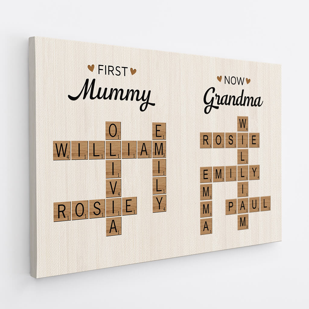 Custom 'First Mummy Now Grandma' Scrabble Name Canvas for Her
