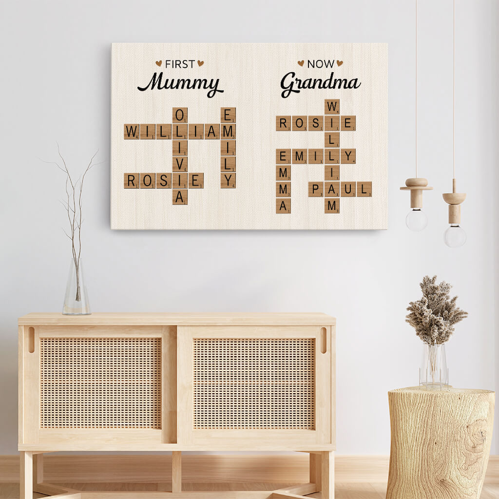 Custom 'First Mummy Now Grandma' Scrabble Name Canvas for Her