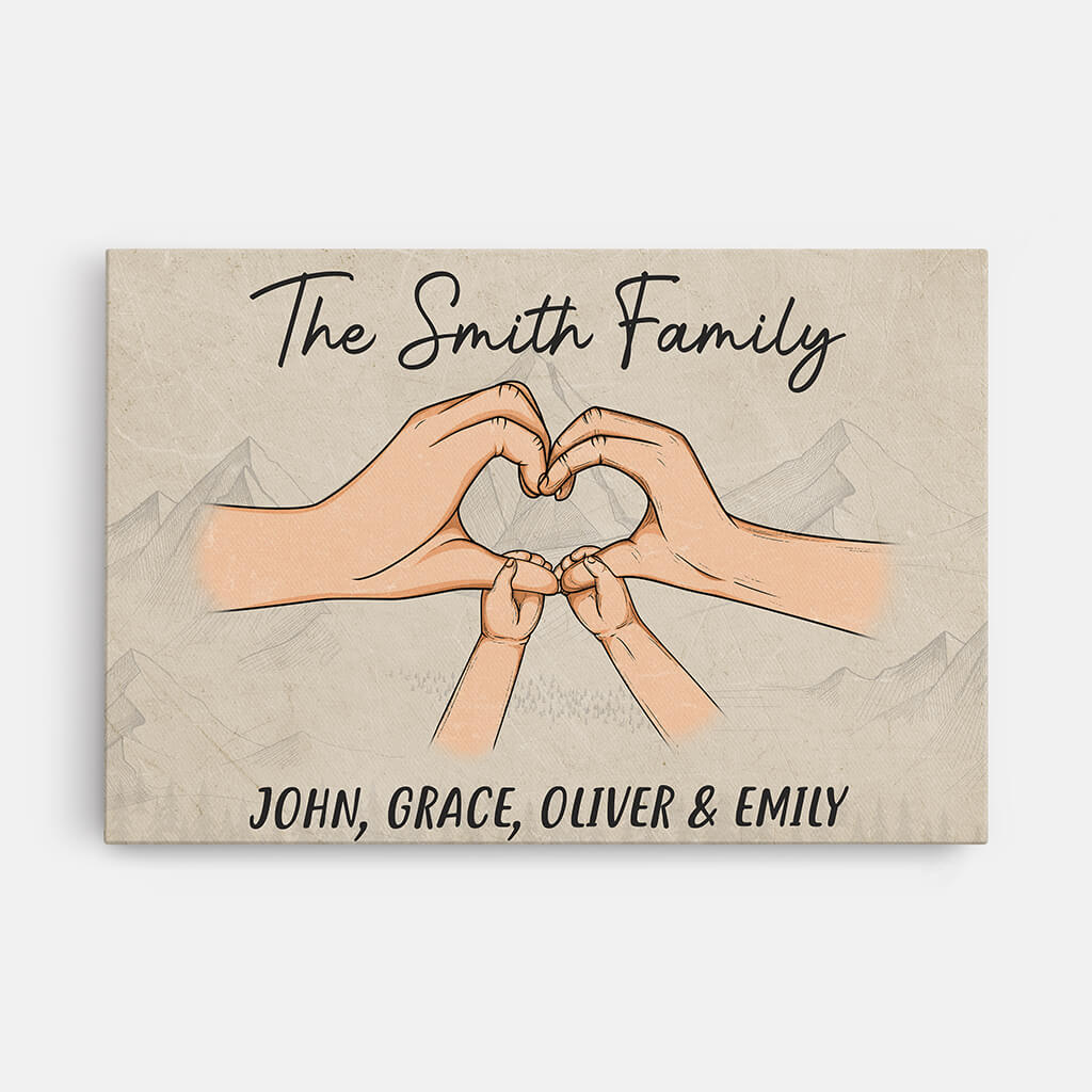 Personalized Family Hands Heart Canvas Art - Custom Name Wall Decor