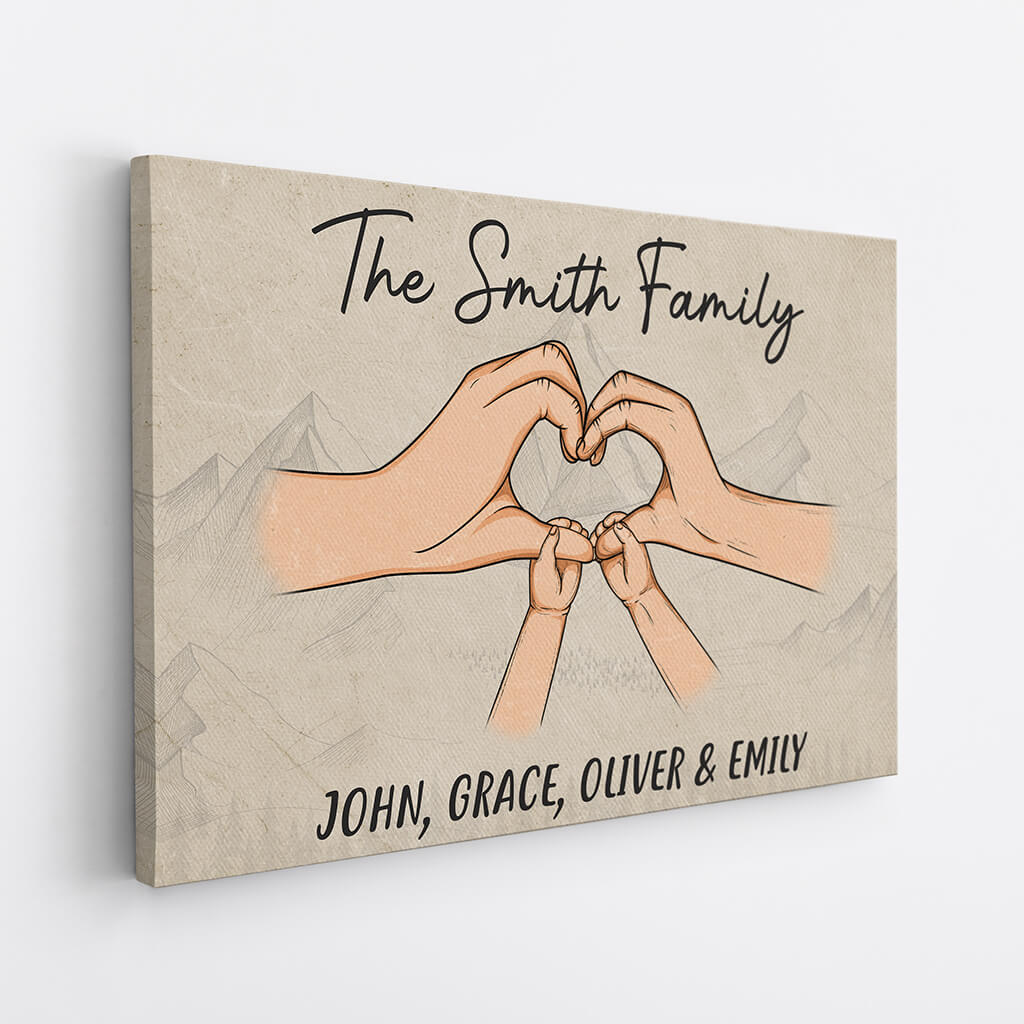 Personalized Family Hands Heart Canvas Art - Custom Name Wall Decor