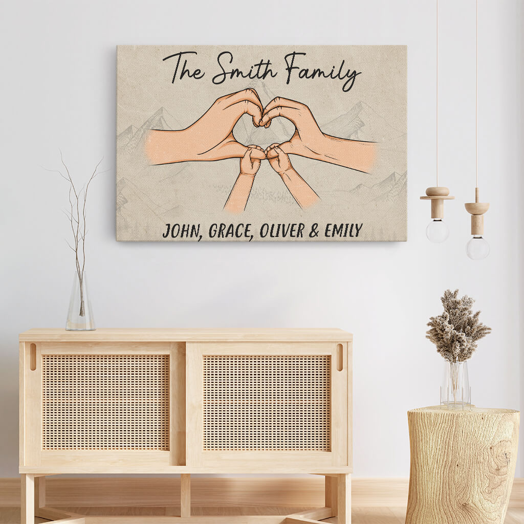 Personalized Family Hands Heart Canvas Art - Custom Name Wall Decor