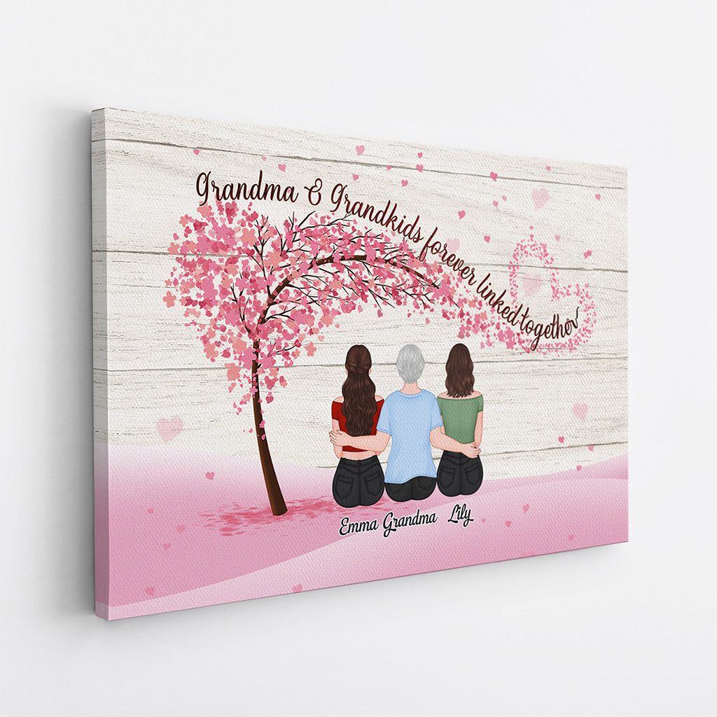 Heartfelt 'Grandma & Grandkids Forever Linked' Personalized Canvas Art