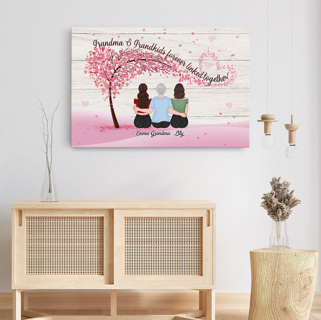 Heartfelt 'Grandma & Grandkids Forever Linked' Personalized Canvas Art