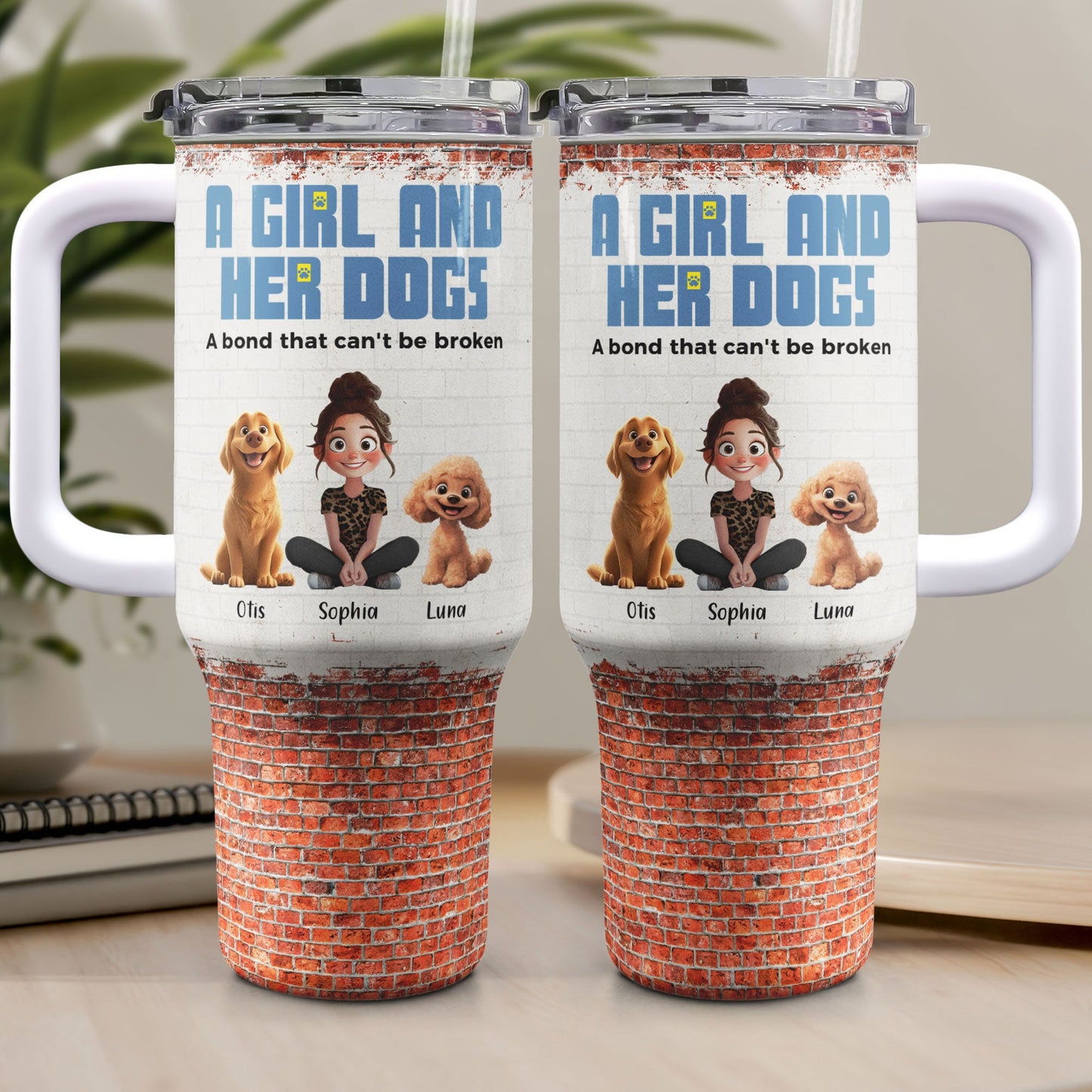 Personalized Unbreakable Bond 'Girl & Her Dogs' 40oz Dog Mom Tumbler