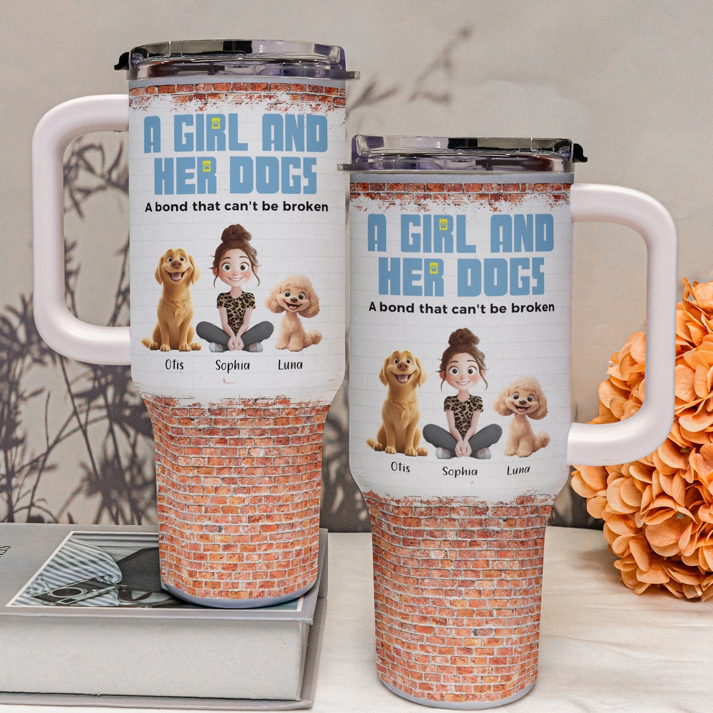 Personalized Unbreakable Bond 'Girl & Her Dogs' 40oz Dog Mom Tumbler