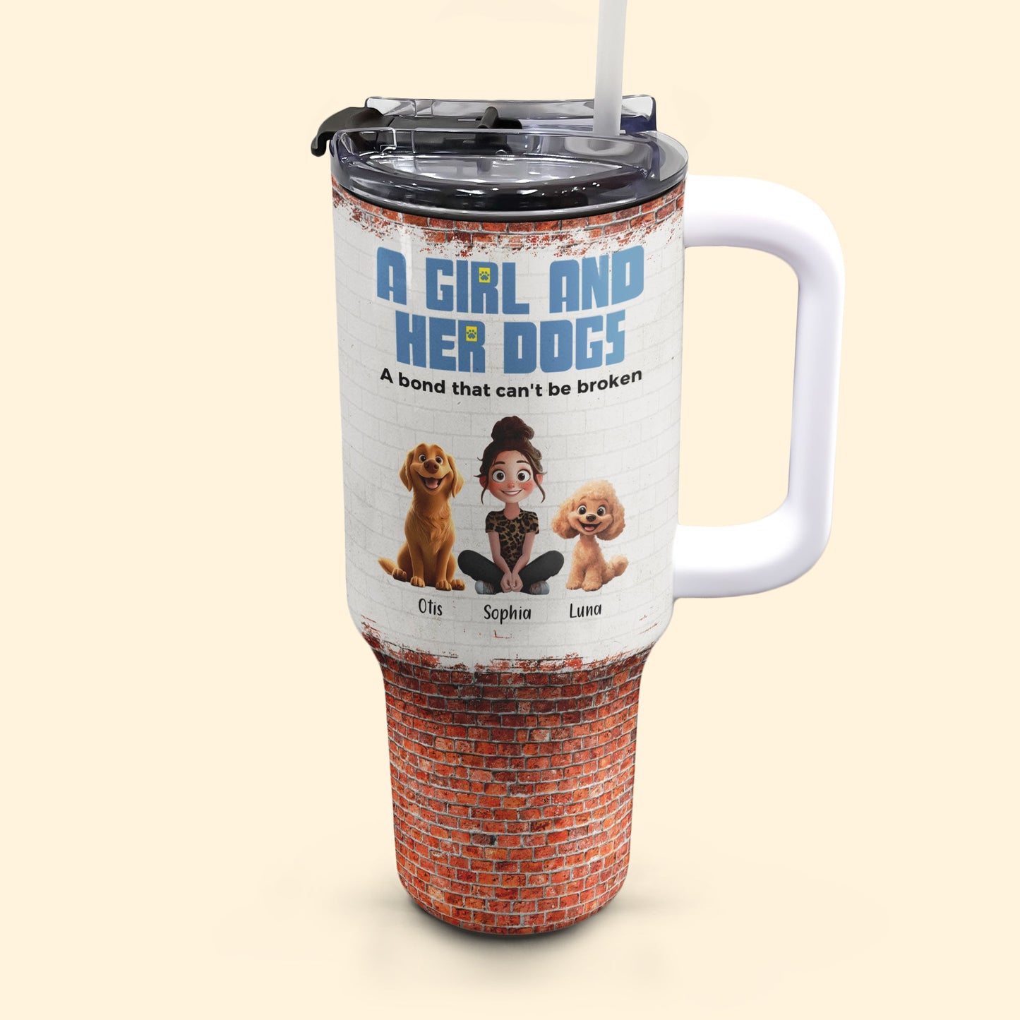 Personalized Unbreakable Bond 'Girl & Her Dogs' 40oz Dog Mom Tumbler