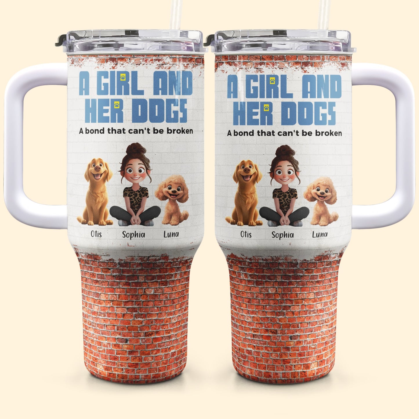 Personalized Unbreakable Bond 'Girl & Her Dogs' 40oz Dog Mom Tumbler