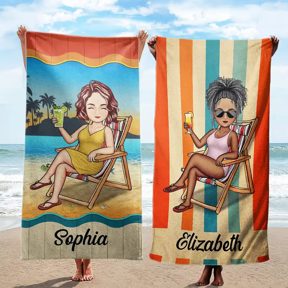 Personalized Beach Towel: Custom Cartoon Characters for Best Friends & Family