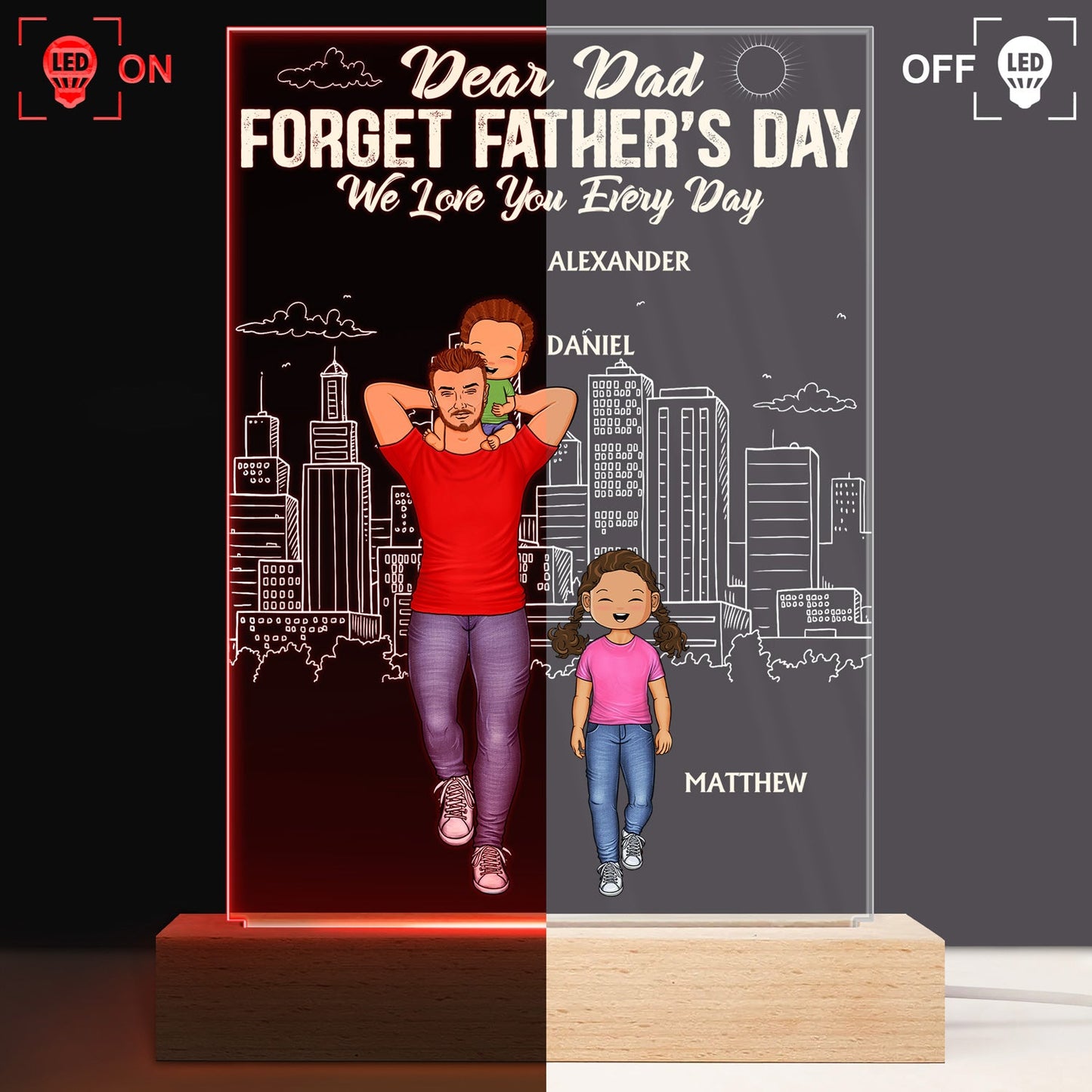 Personalized "We Love You Every Day" Dad & Family 3D LED Light Keepsake