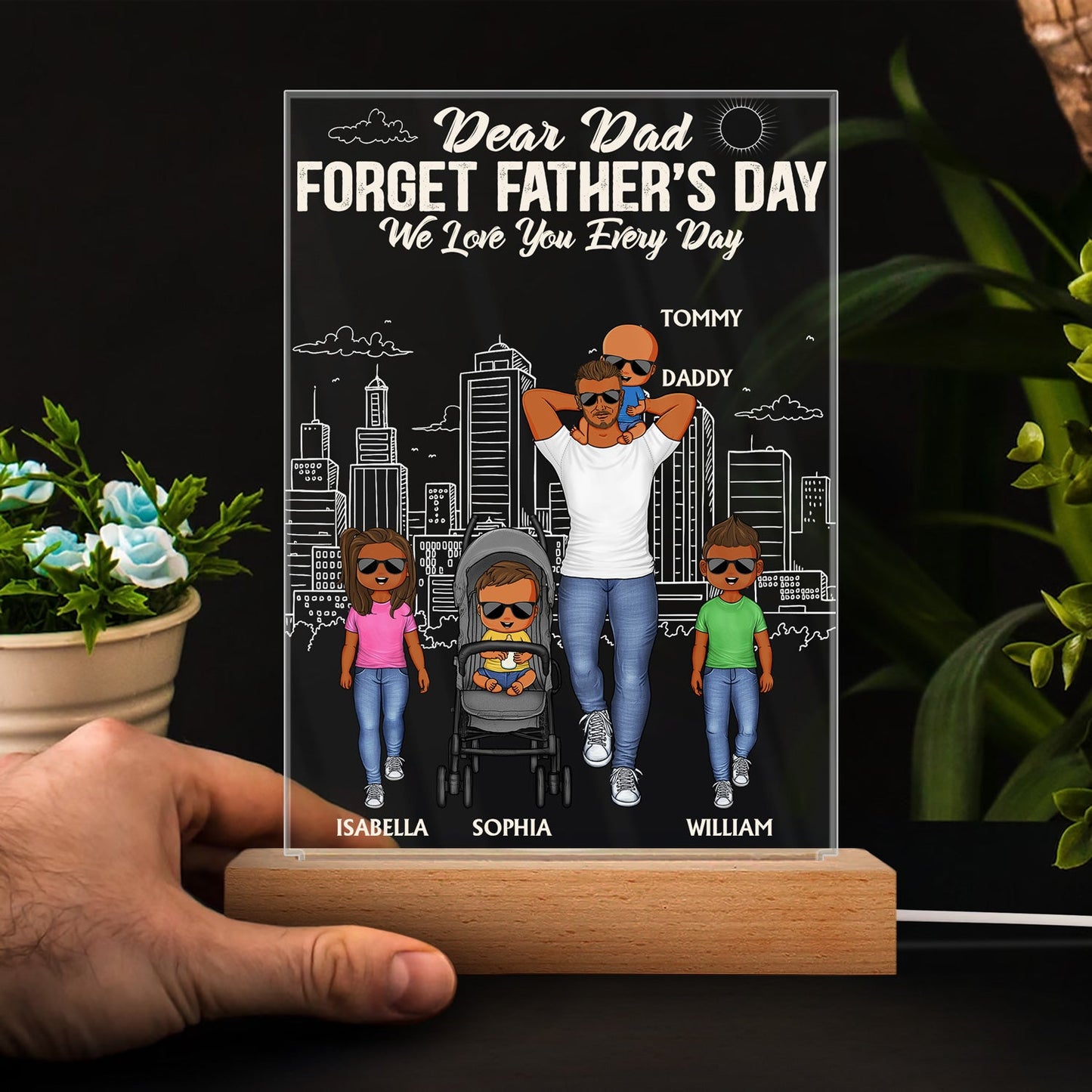 Personalized "We Love You Every Day" Dad & Family 3D LED Light Keepsake