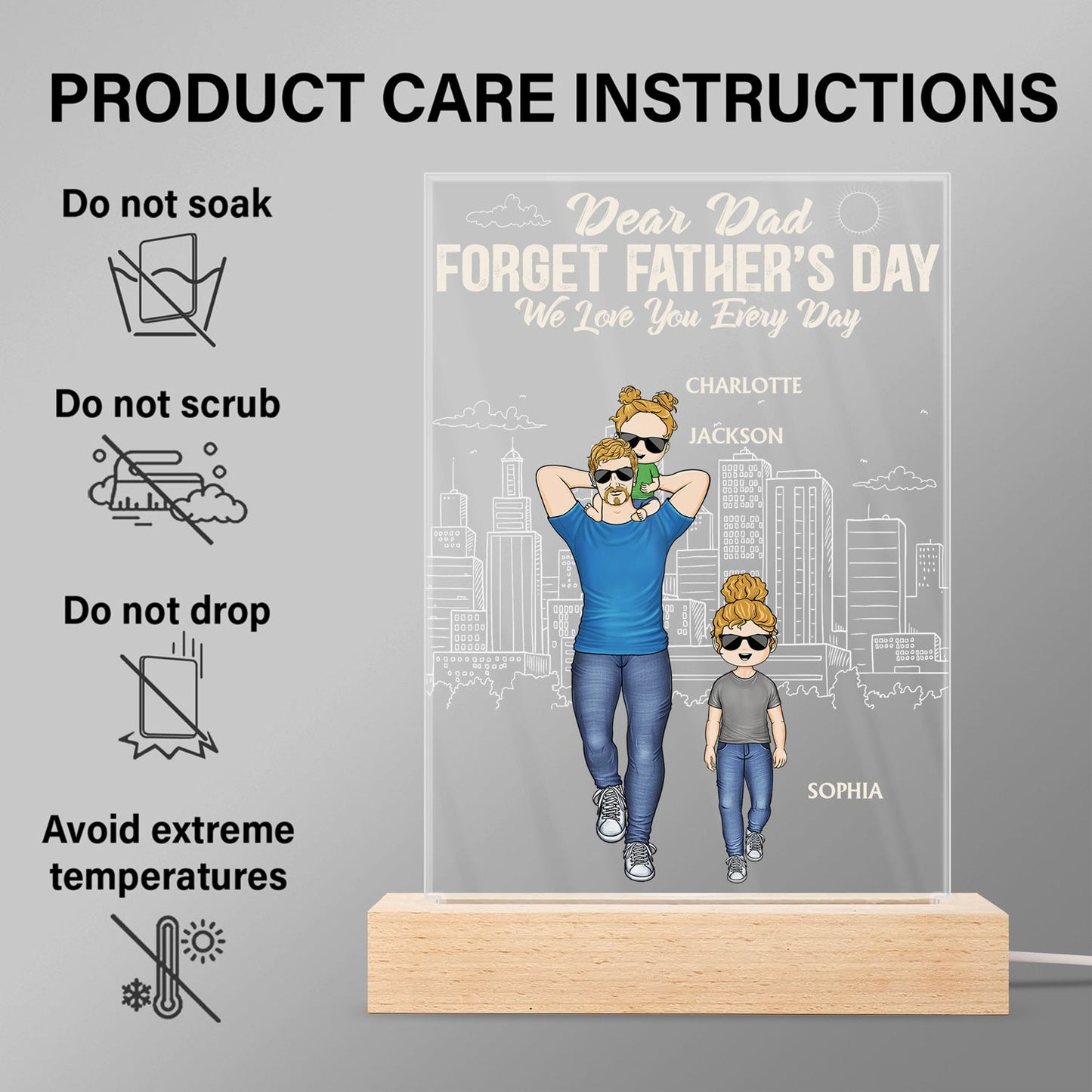 Personalized "We Love You Every Day" Dad & Family 3D LED Light Keepsake