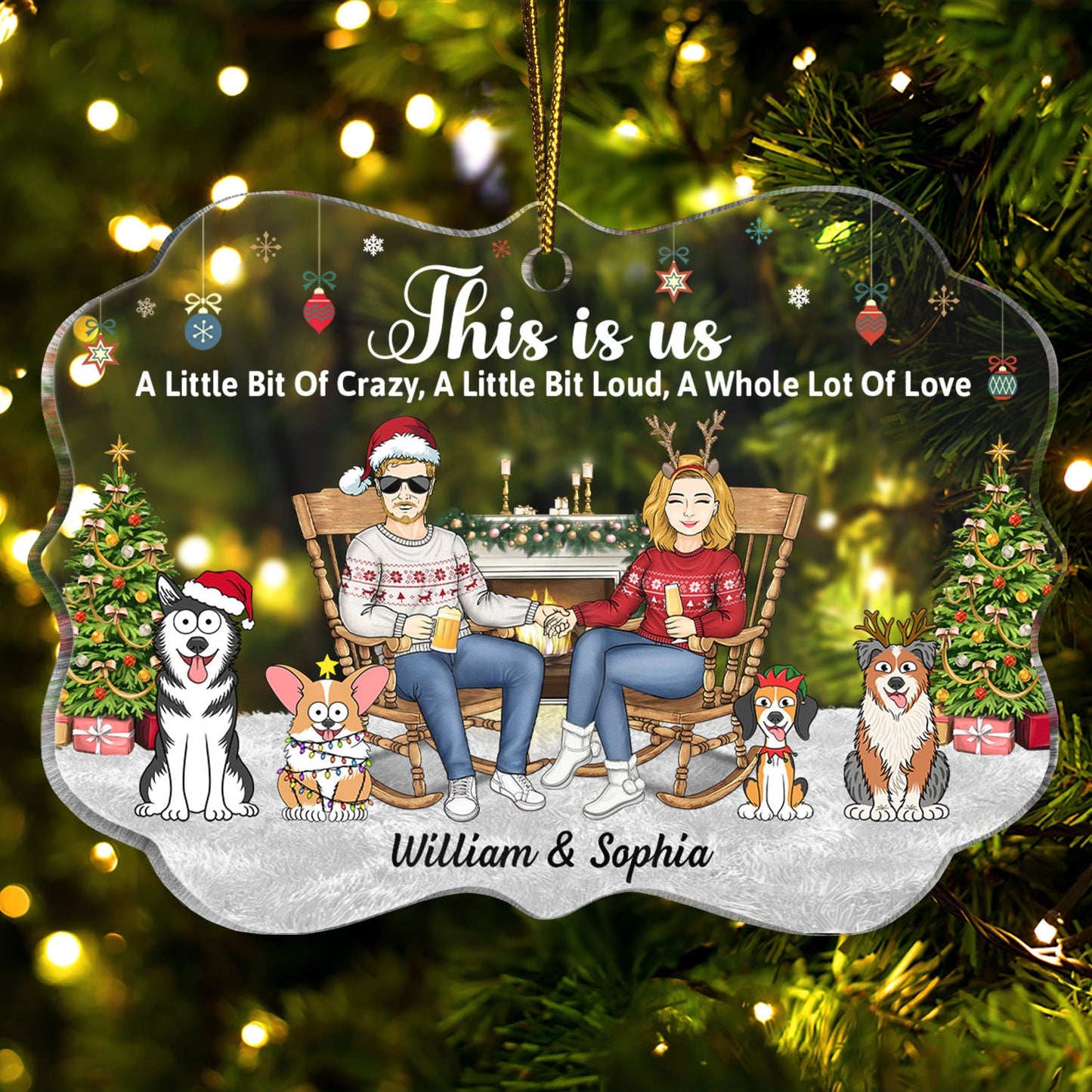 Personalized Christmas Ornament for Couples & Dog Lovers - 'This Is Us'