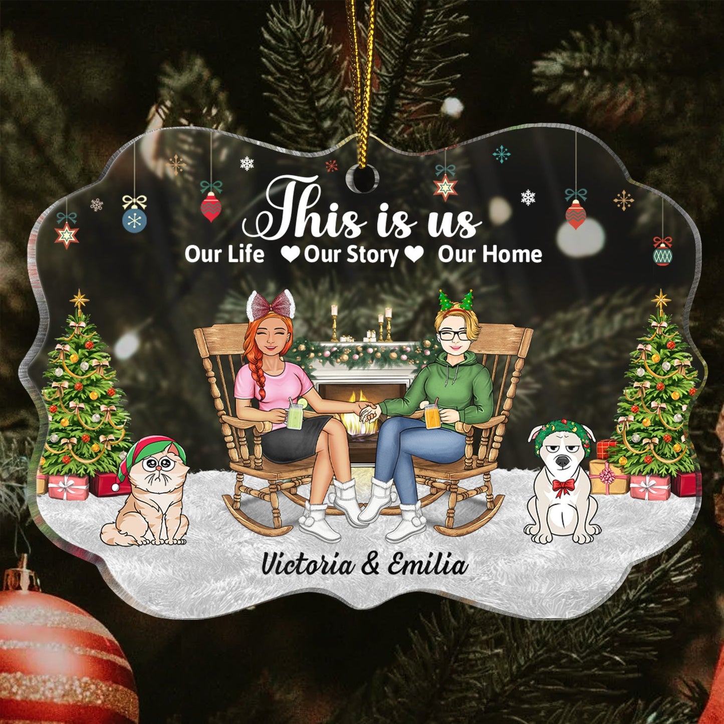 Personalized Christmas Ornament for Couples & Dog Lovers - 'This Is Us'