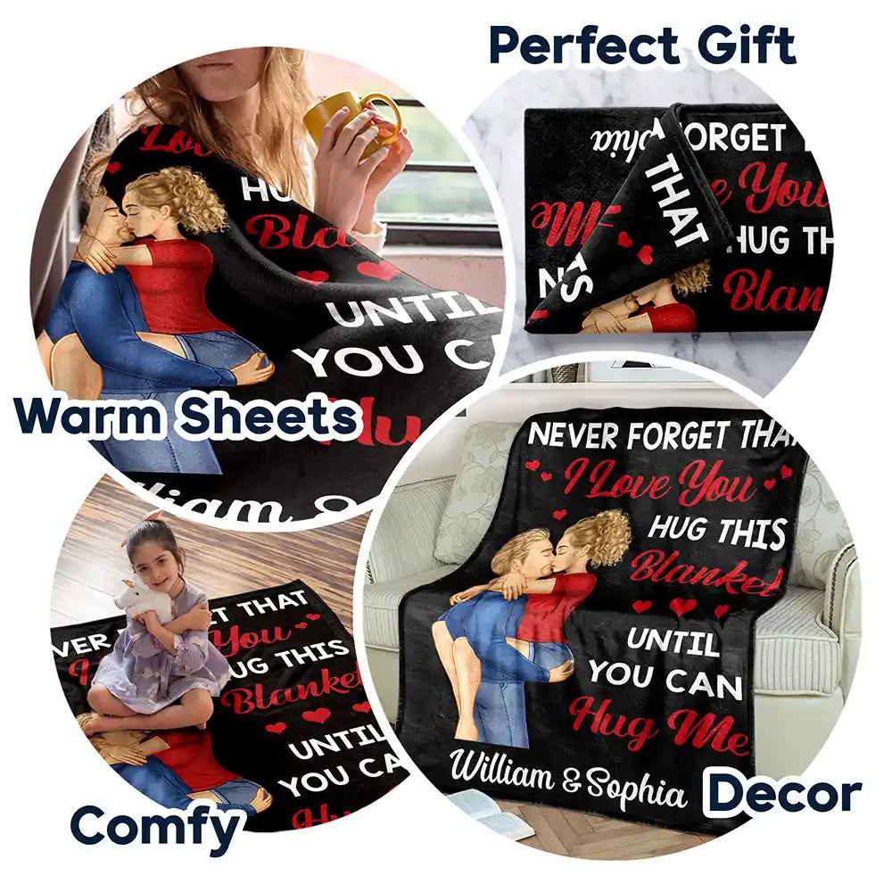 Gift For Couples, Gift For Husband, Gift For Wife, Gift For Boyfriend, Gift For Girlfriend - Hug This Blanket Until You Can Hug Me Couples - Personalized Fleece Blanket, Sherpa Blanket