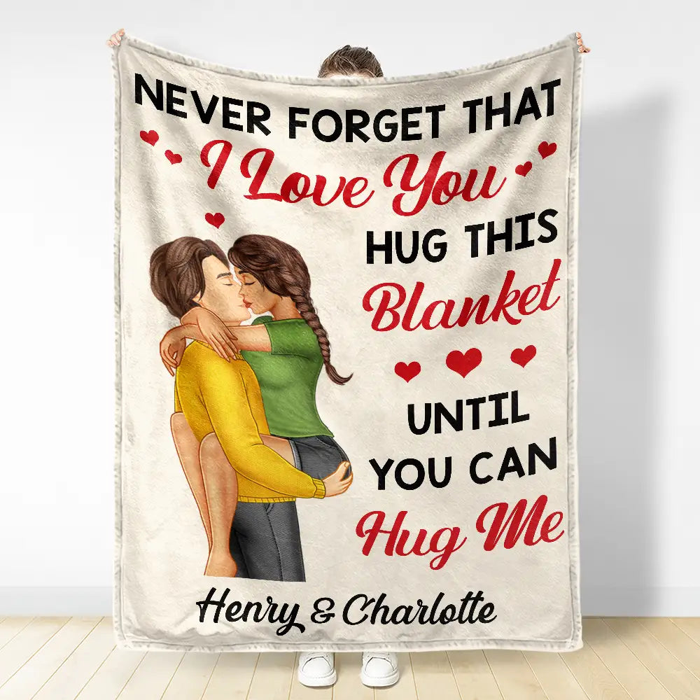 Gift For Couples, Gift For Husband, Gift For Wife, Gift For Boyfriend, Gift For Girlfriend - Hug This Blanket Until You Can Hug Me Couples - Personalized Fleece Blanket, Sherpa Blanket